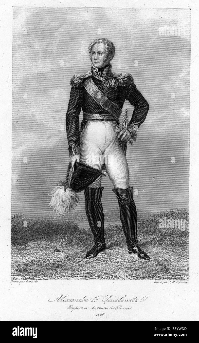 Alexander I of Russia, 23.12.1777 - 19.11.1825, Emperor of Russia since 1801, full length, steel engraving, 1826 by J.M. Fontaine after painting by Gerard, Versailles, Artist's Copyright has not to be cleared Stock Photo