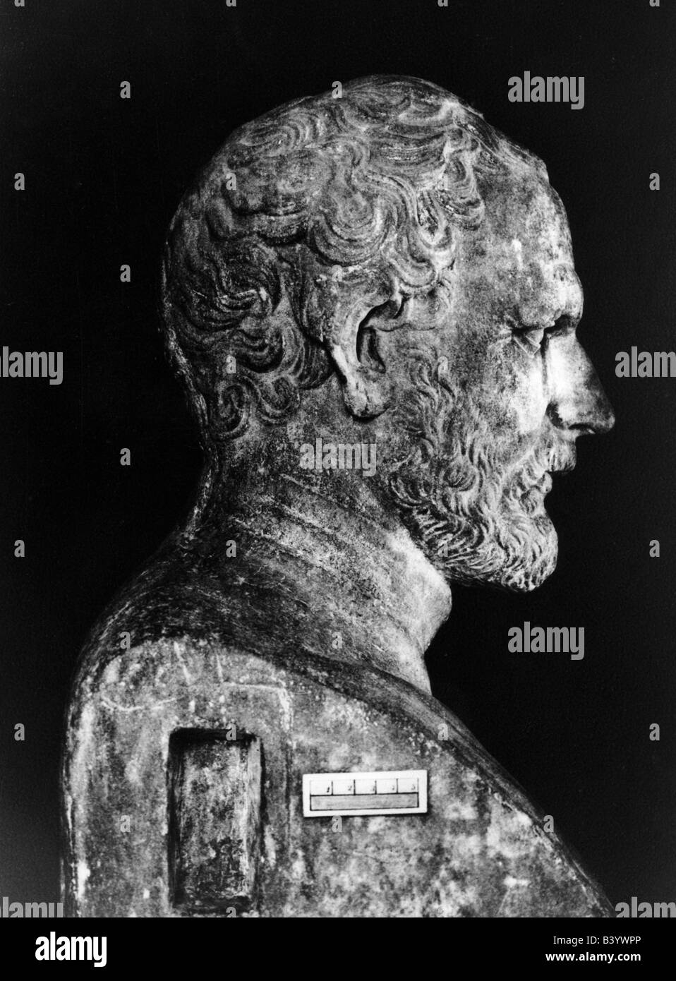 Demosthenes, 384 - 322 B.C., Greek orator, portrait, bust, side view, Stock Photo