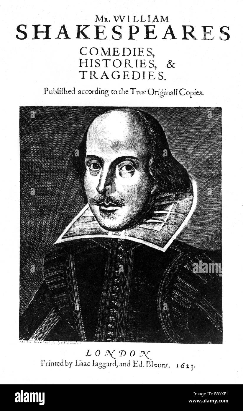 Shakespeare, William, April 1564 - 23.4.1616, English author / writer, portrait, title page of edition of complete works, 17th century , Stock Photo