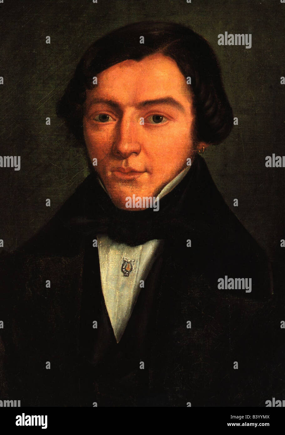 Schumann, Robert, 8.6.1810 - 29.7.1856, German composer, portrait, painting, by Friedrich Klima, 1839, , Stock Photo