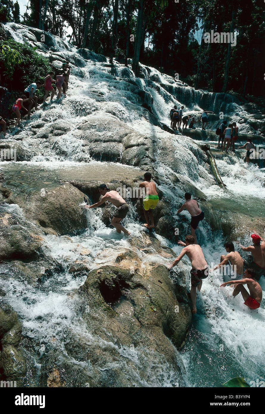 geography / travel, Jamaica, Dunnes River Falls, waterfall, bathing