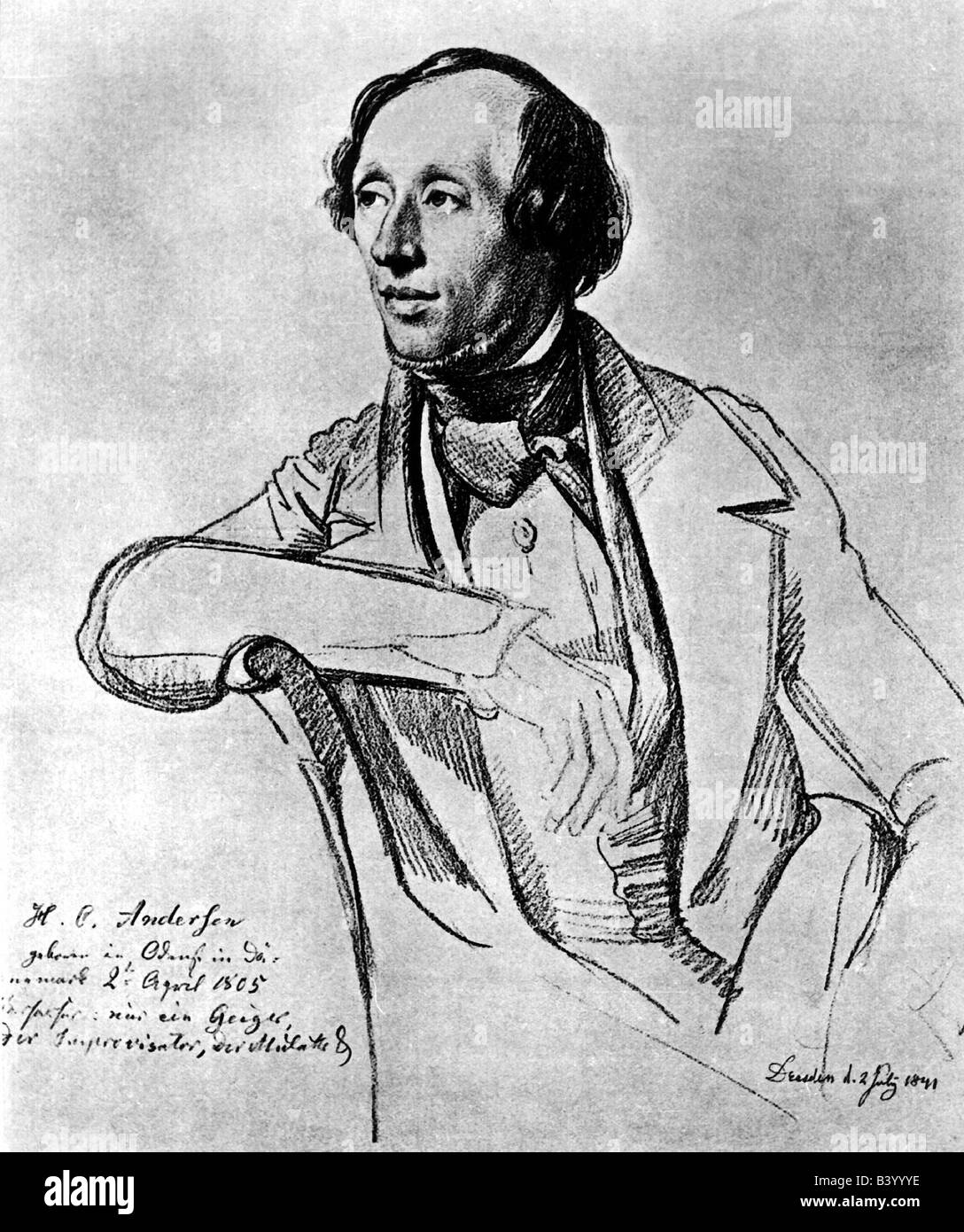 Andersen, Hans Christian, 2.4.1805 - 4.8.1875, Danish author / writer, drawing by Heinrich Wilhelm Vogel, Dresden, 2.7.1841, Stock Photo
