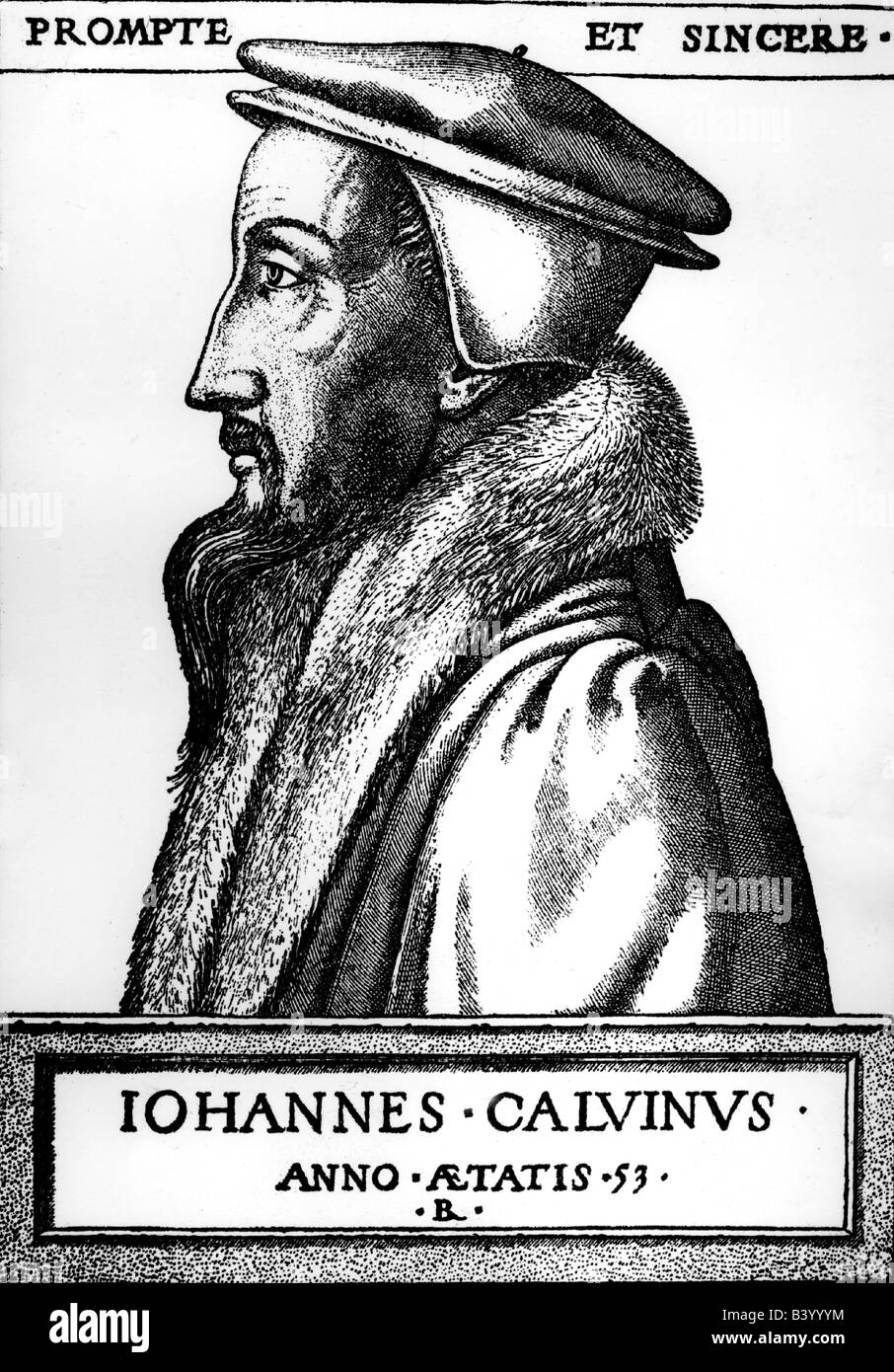 Calvin, John, 10.7.1509 - 27.5.1564, French Reformator, portrait, copper engraving, Geneve, 1552, , Artist's Copyright has not to be cleared Stock Photo