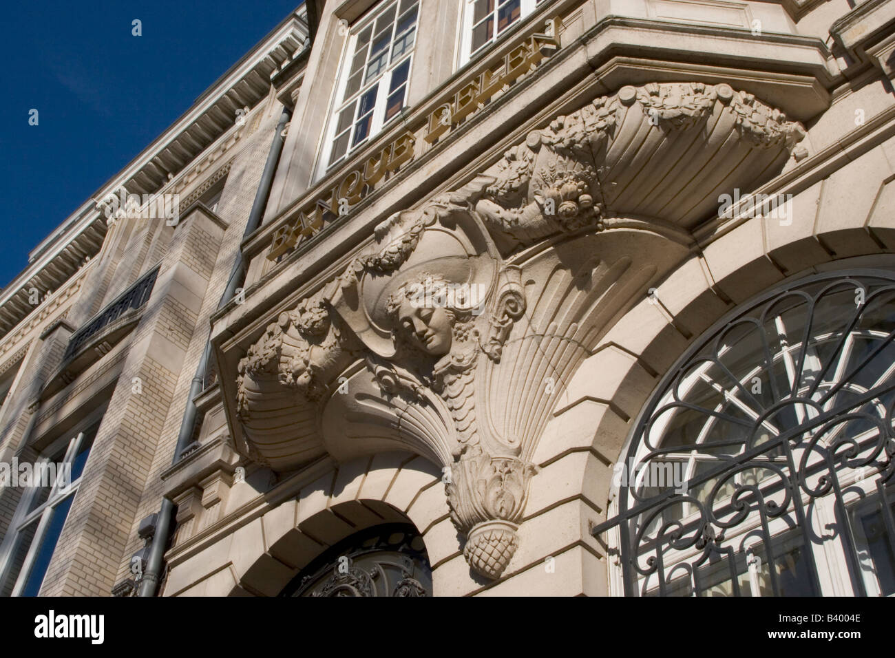 Art Nouveau features on the residential dwellings in Brussels Belgium Stock Photo
