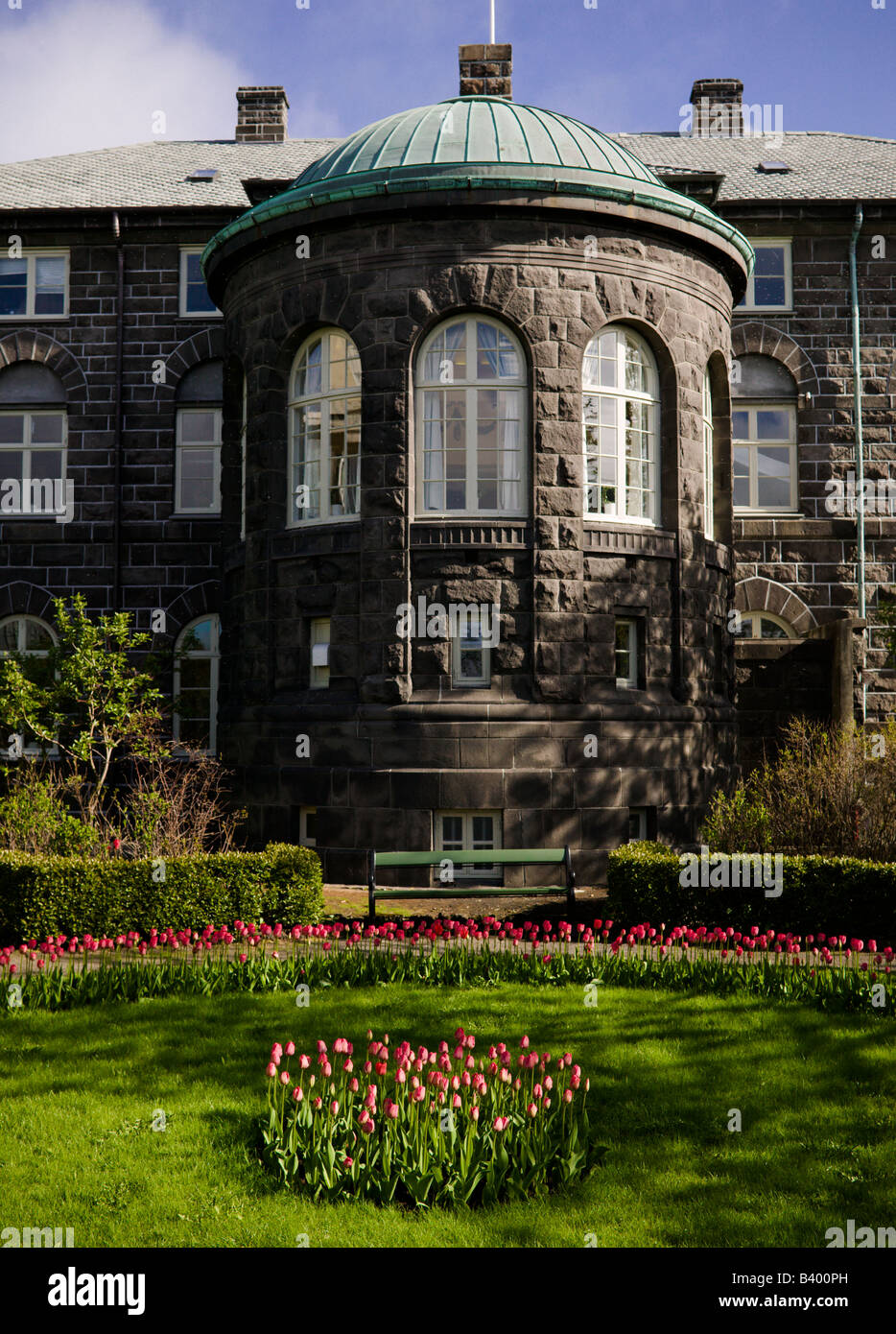 Garden by the Icelandic parliament building, Althingi, Reykjavik, Iceland Stock Photo