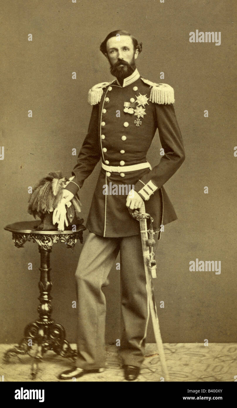 Oscar II., 21.1.1826 - 8.12.1907, King of Sweden & Norway 18.9.1872 - 8.12.1907, full length, photograph by A. W. Eurenius and P. L. Quist, Stockholm, circa 1860, Bernadotte, Crown Prince, uniform, 19th century, , Stock Photo