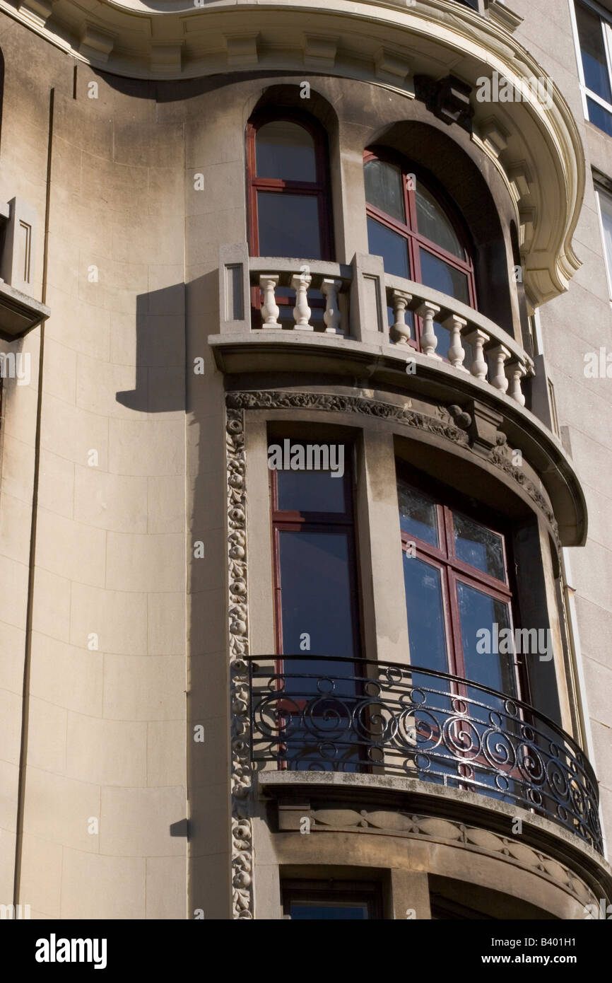 Art Nouveau features on the residential dwellings in Brussels Belgium Stock Photo