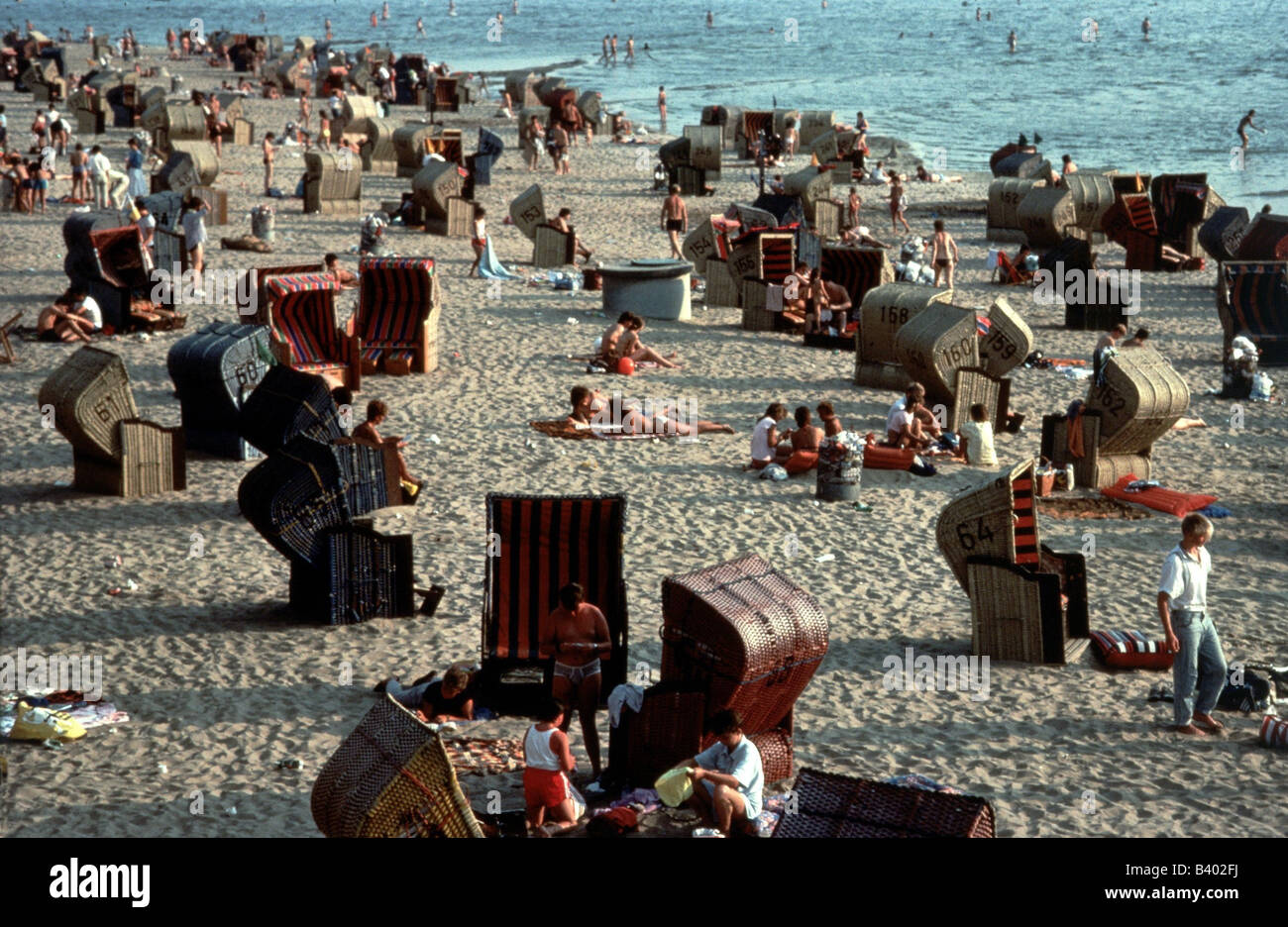 geography / travel, Germany, Berlin, beach chairs, lido Wannsee, recreation area, summer, holiday, vacation, Stock Photo