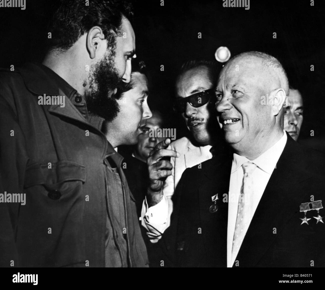 Castro, Fidel, * 13.8.1927, Cuban politician, leader of Cuba since 1959, with Nikita Khrushchev, 1961, Stock Photo