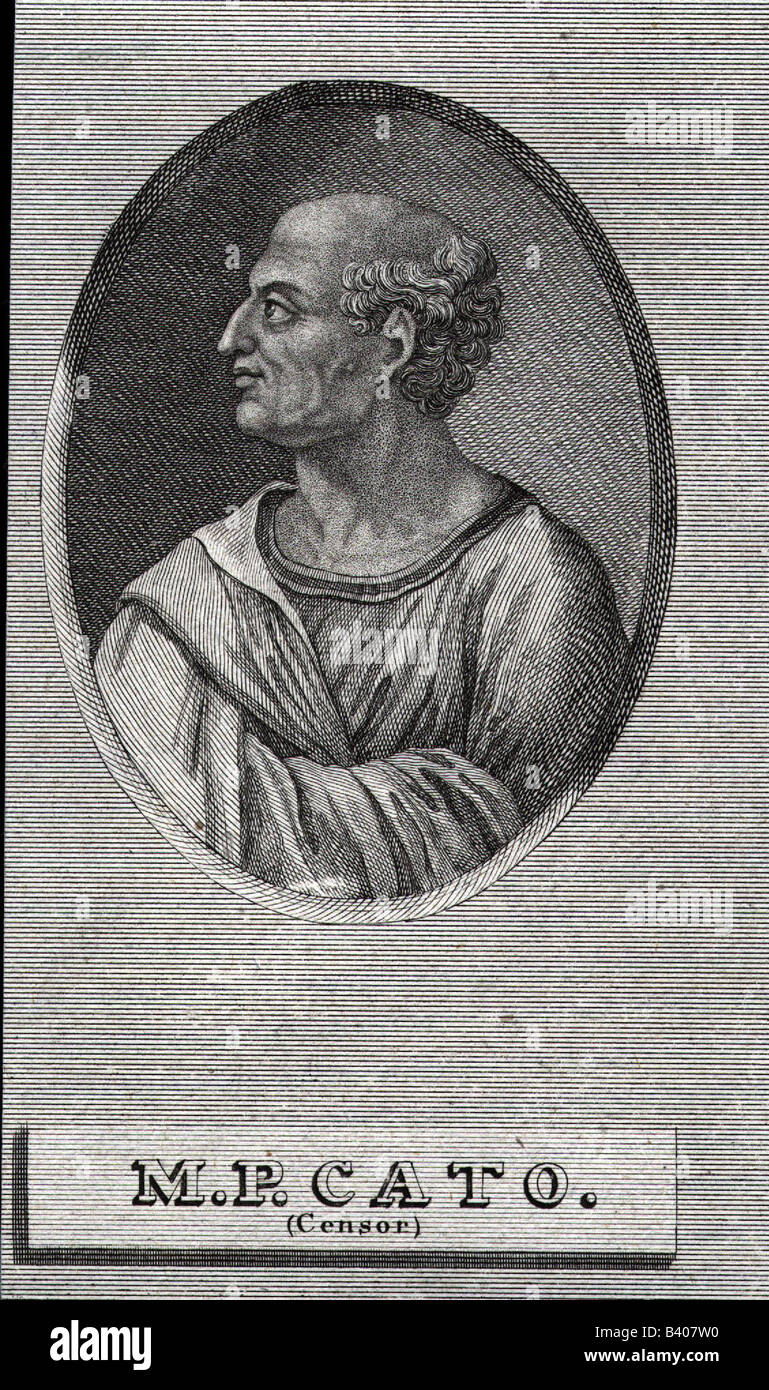 Cato, Marcus Porcius, the Elder, 234 - 149 BC, Roman politician, consul 195, censor 184, portrait, copper engraving, 18th century, after ancient bust, Capitolian Museums, Rome, , Artist's Copyright has not to be cleared Stock Photo