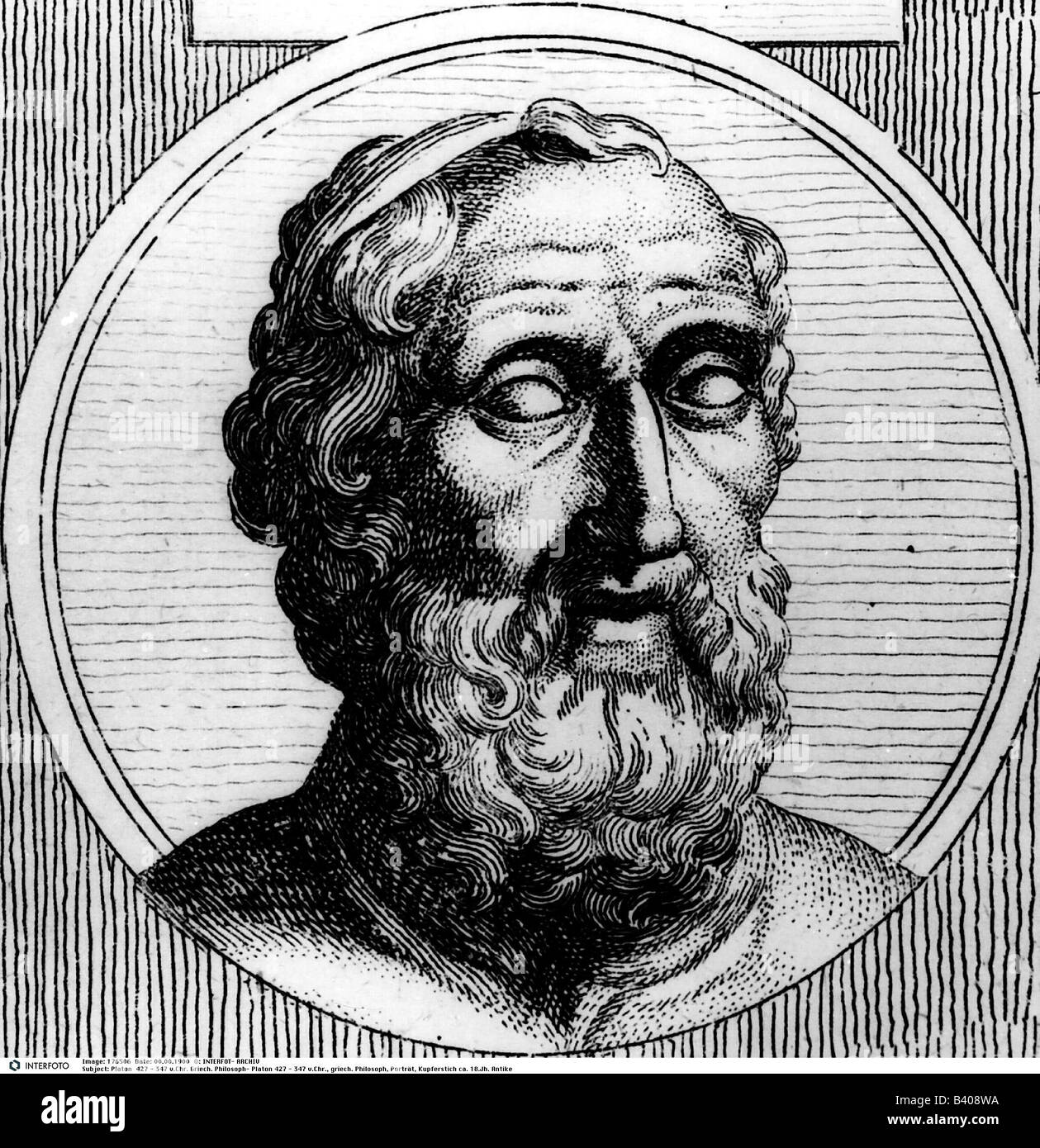 Plato, 427 - 347 BC, Greek philosopher, portrait, copper engraving by R. Schellenberg, for 'Physiognomic fragments' by Johann Caspar Lavater, (1775 - 1778), Artist's Copyright has not to be cleared Stock Photo