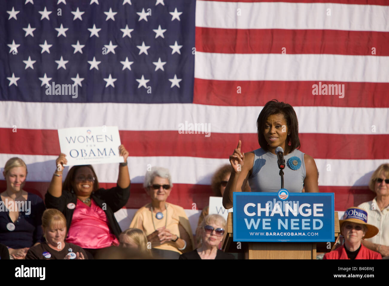 Michelle Obama speaks to supporters at a UVA rally. Stock Photo