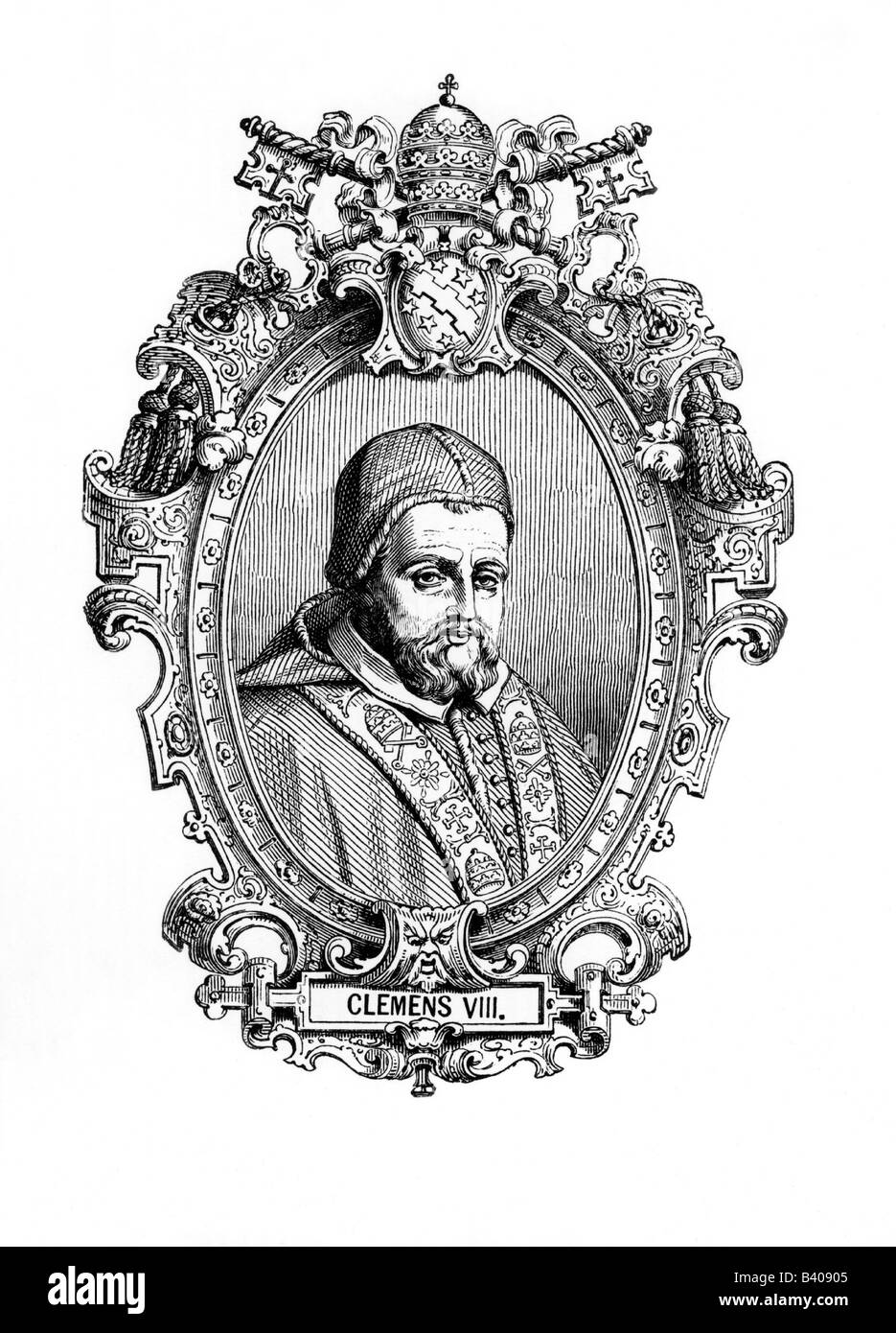 Clement VIII (Ippolito Aldobrandini), 24.2.1536 - 3.3.1605, Pope 30.1.1592 - 3.3.1605, portrait, wood engraving, 19th century, , Stock Photo