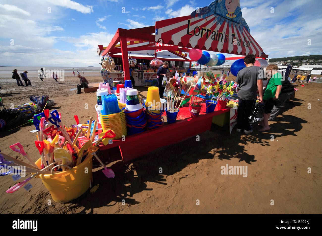 Beach goods vendor on a popular somerset beach Stock Photo