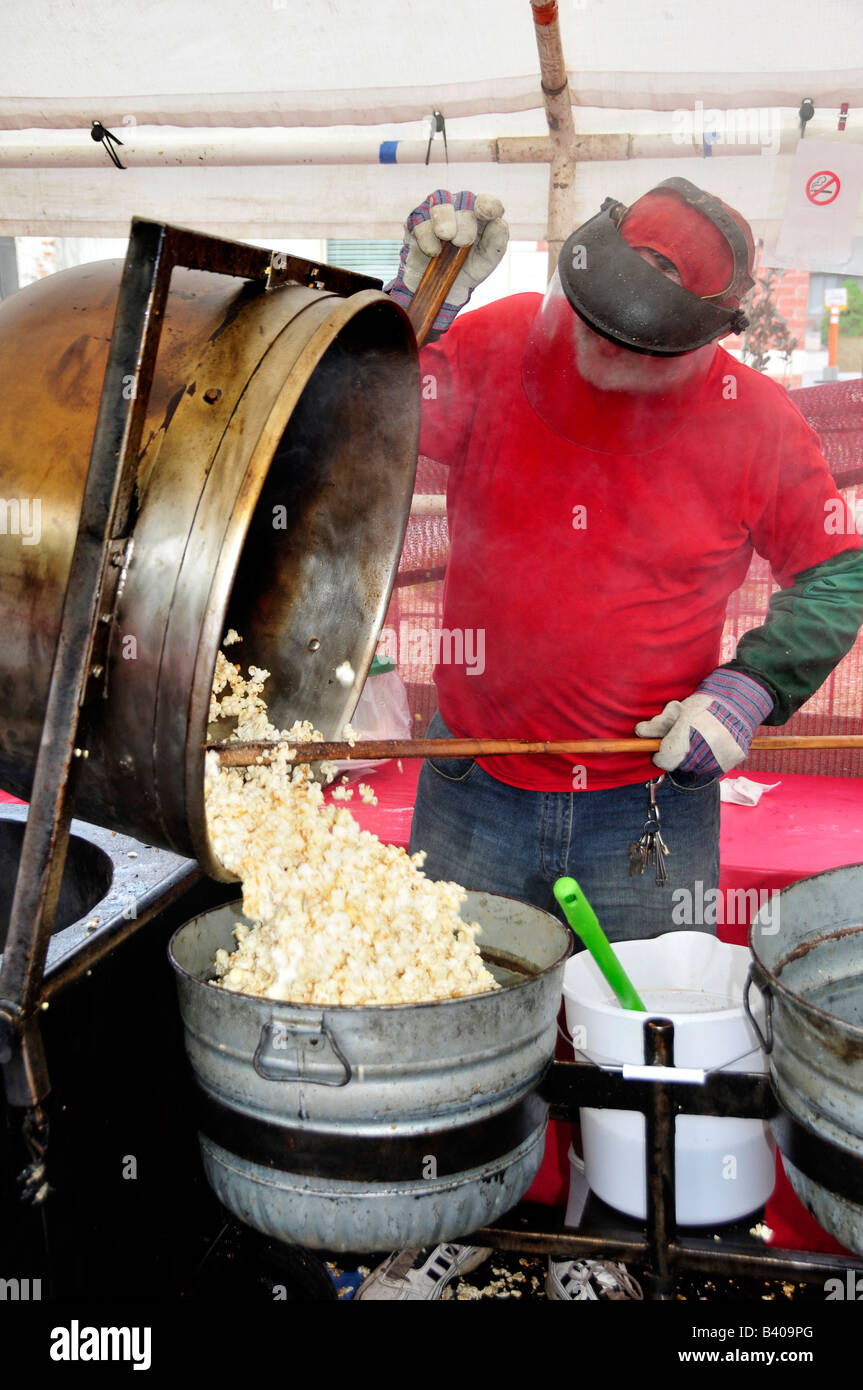 Making Kettle Corn popcorn at a festival Stock Photo