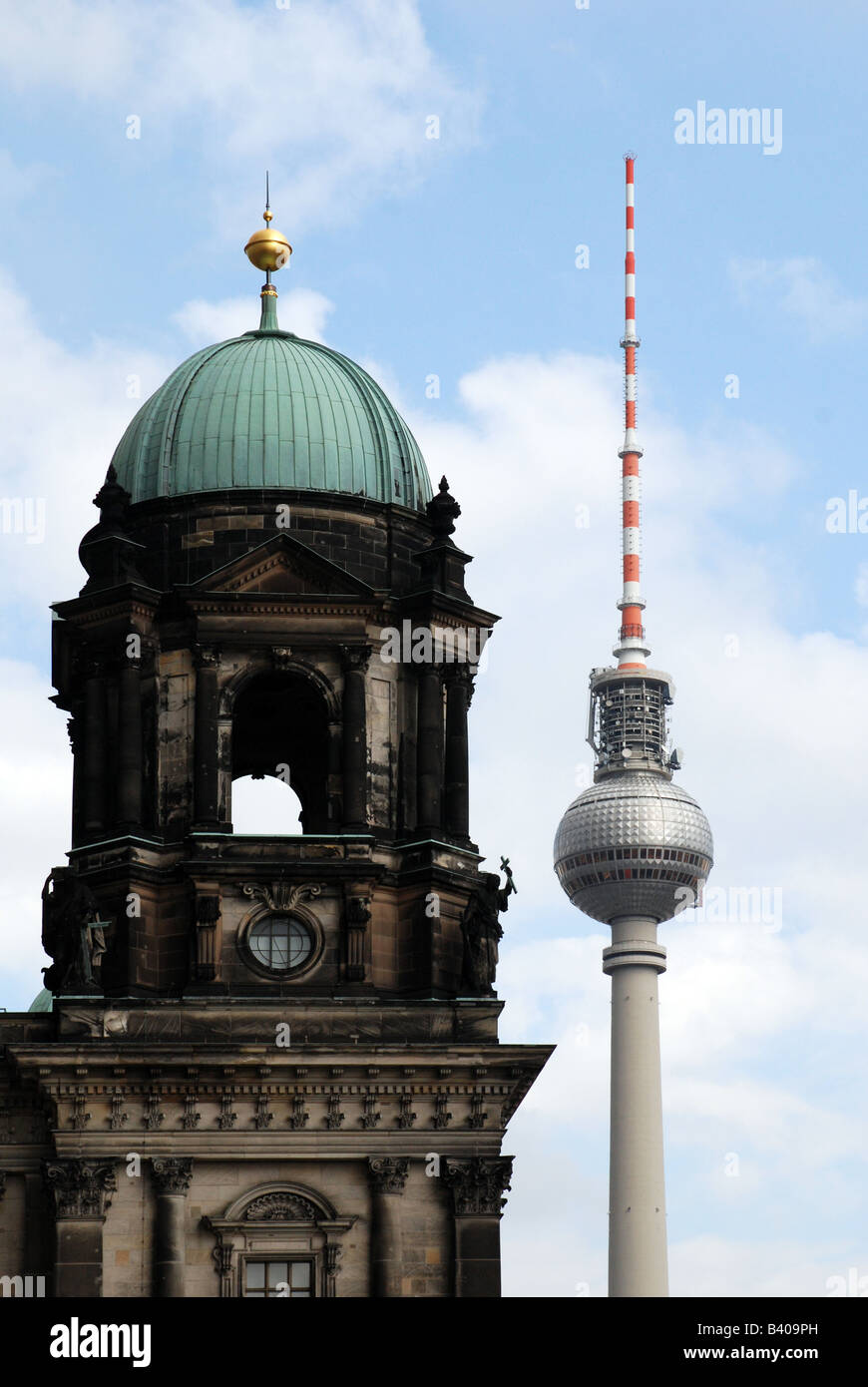 Detail from Berlin Cathedral with Television Tower in the background Stock Photo