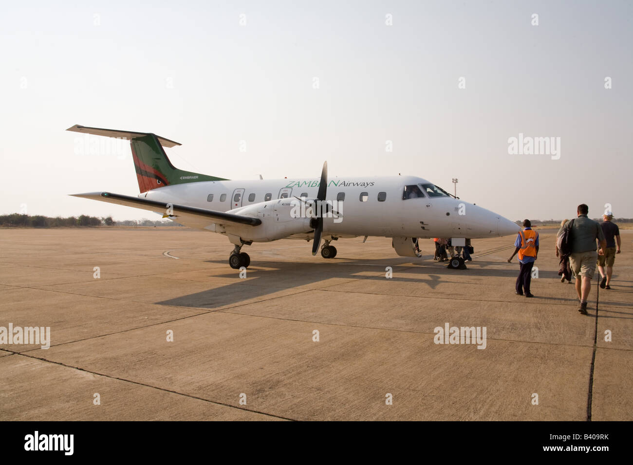 Zambian airways plane on the runway at Livingstone airport flying to Lusaka Zambia Africa Stock Photo