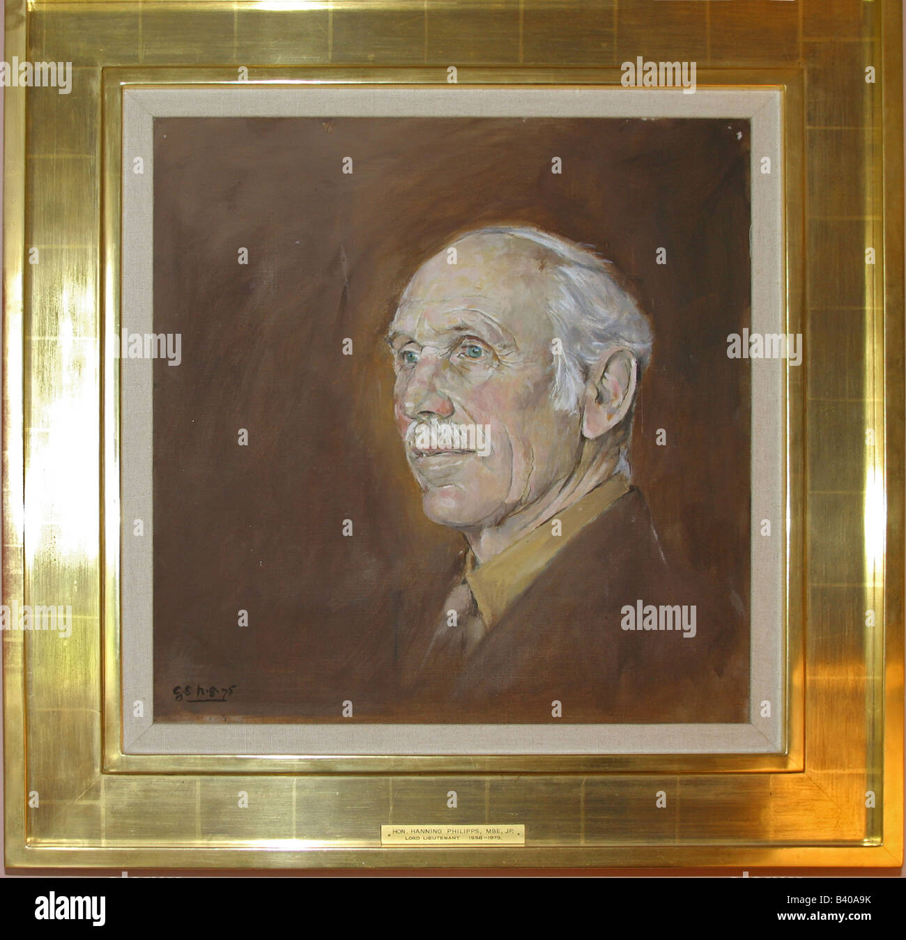 Oil painting in gold frame by Graham Sutherland, of Hon Hanning Philipps MBE Lord Lieutenant  1958-1979 .Square Phillips 20264 Stock Photo