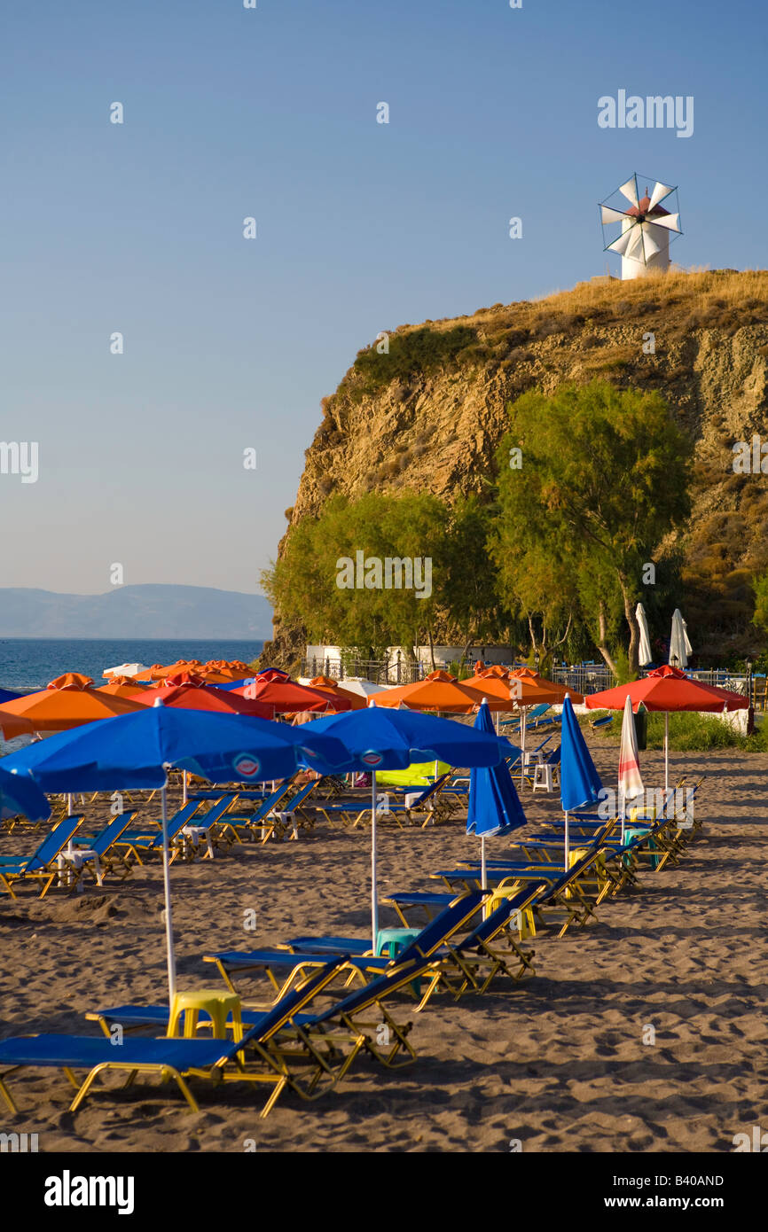 Anaxos beach Lesvos windmill Stock Photo