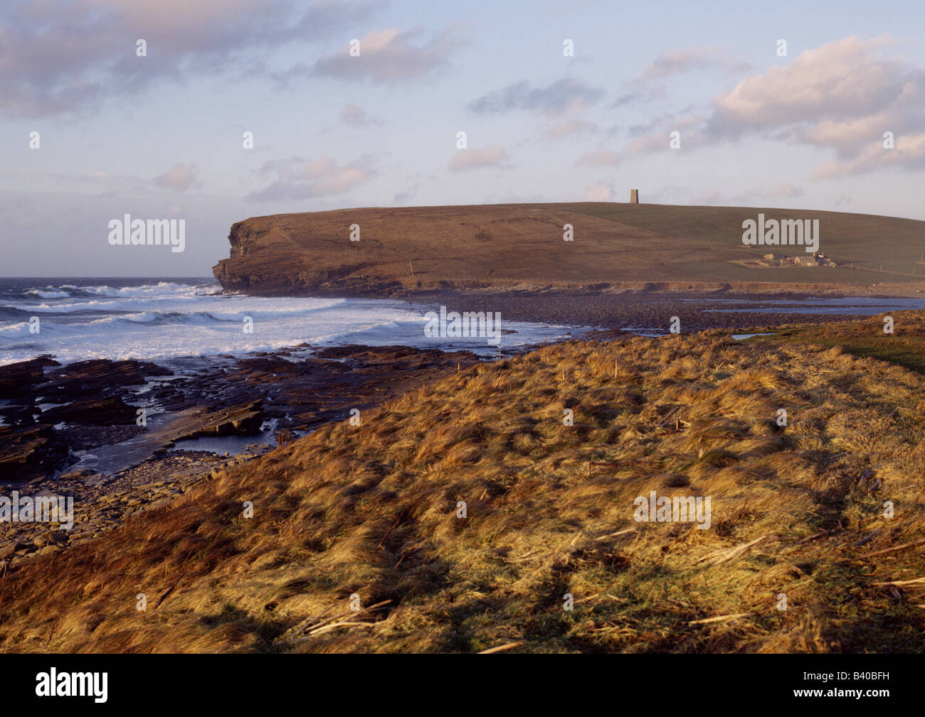 dh Marwick Bay MARWICK ORKNEY Scottish Windy rough sea shore Kitchener Memorial war Scotland monuments Stock Photo