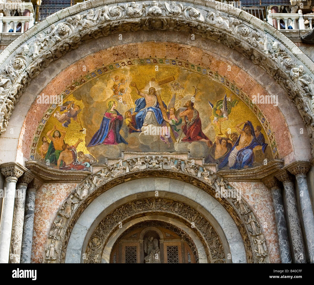Fresco on the exterior main entrance to the Doges Palace in Venice Italy Stock Photo