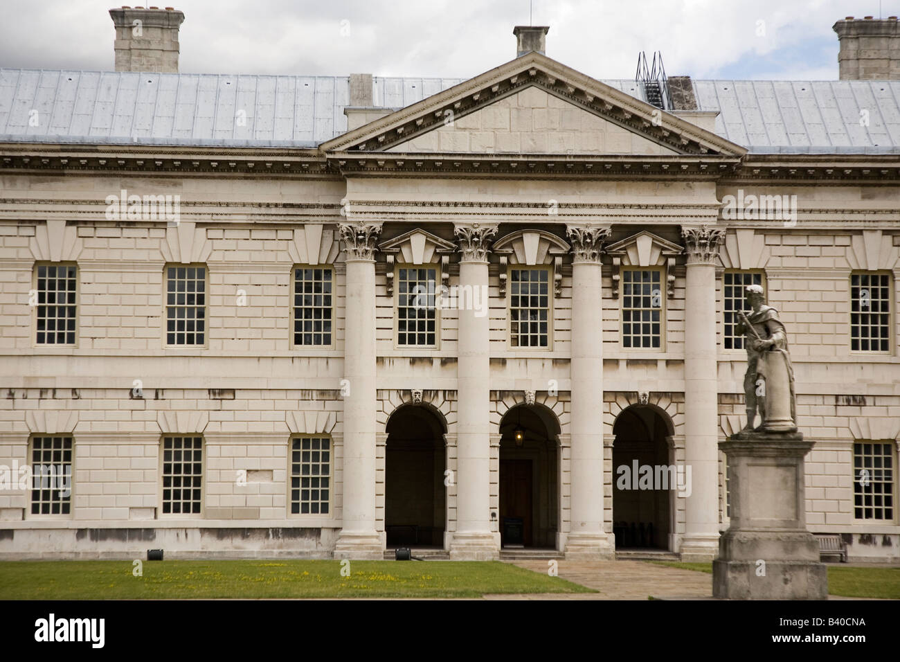 One of the buildings on the campus of the Old Royal Naval College at Greenwich in London. Stock Photo
