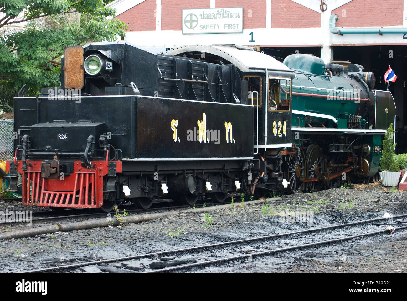 Steam engine at the repair shop at Bangkok Noi station Stock