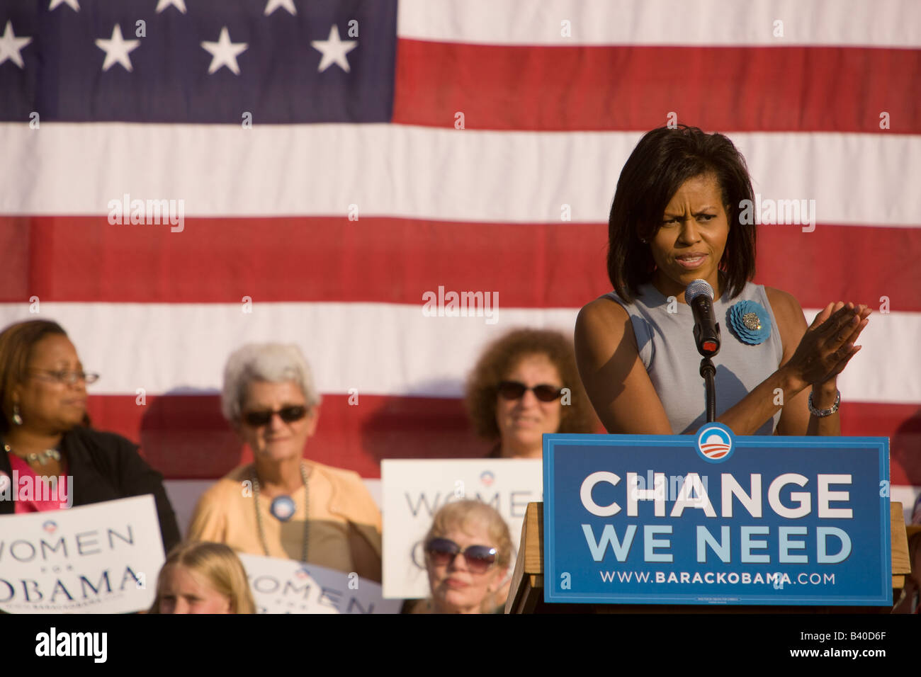 Michelle Obama speaks to supporters at a UVA rally. Stock Photo