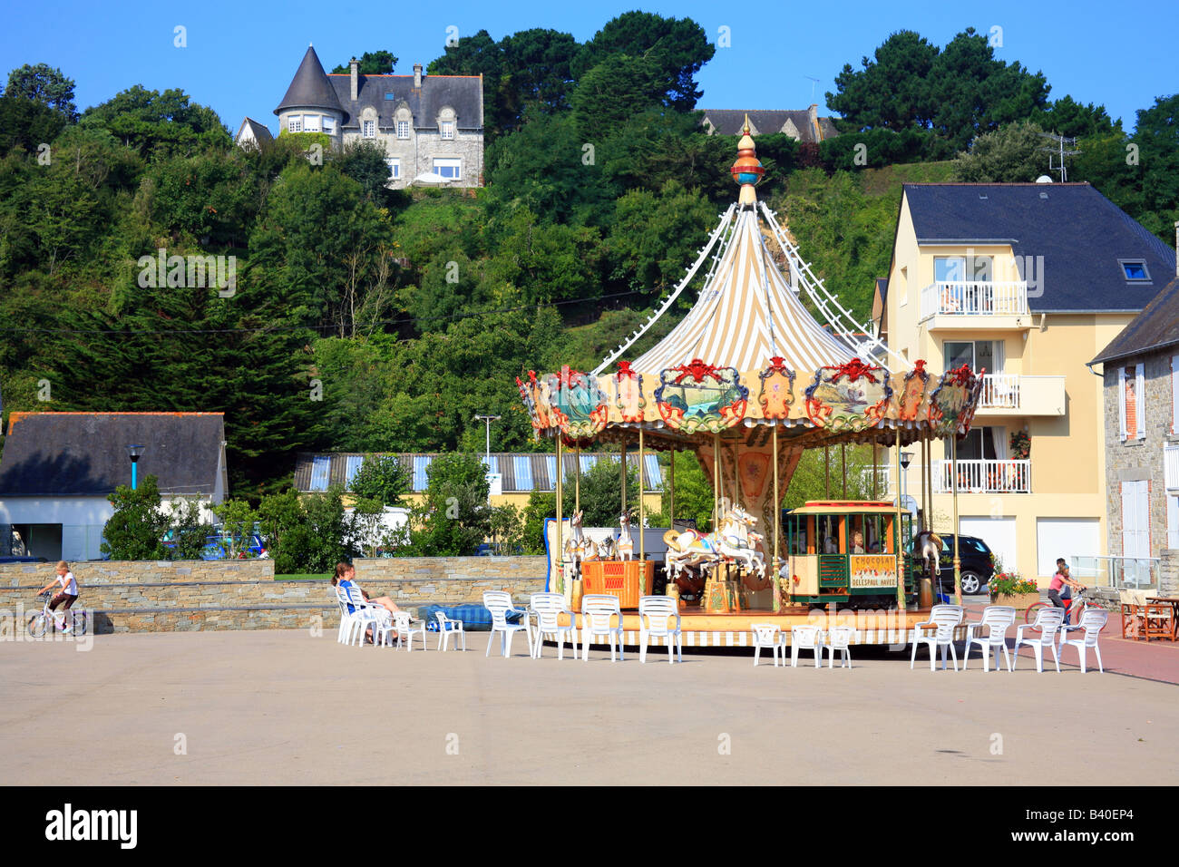 Carousel (roundabout) in Square Pellion, St Cast le Guildo, Cotes d'Armor, Brittany, France
