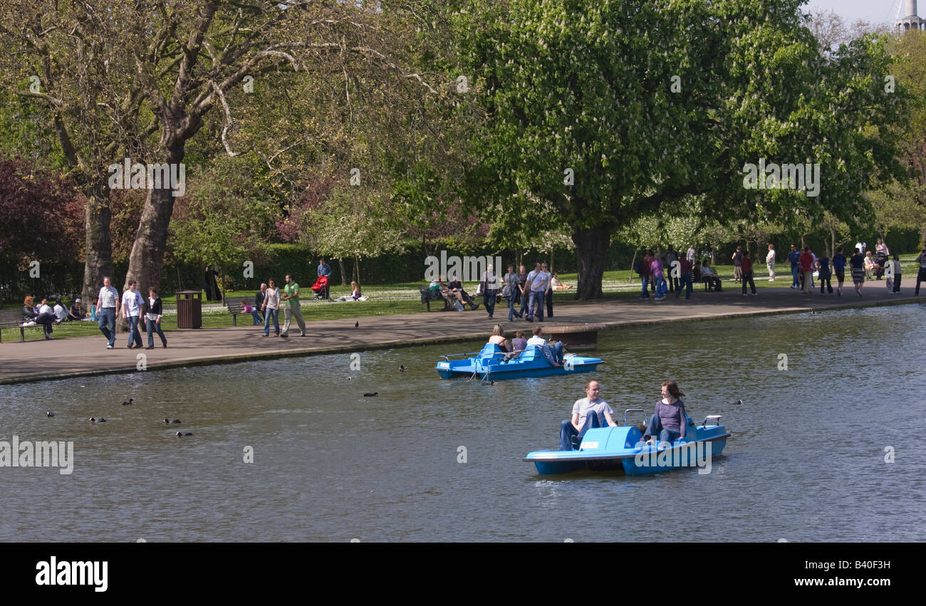 London Regents Park lake, tourists in pedal (pedaloes) boats Stock