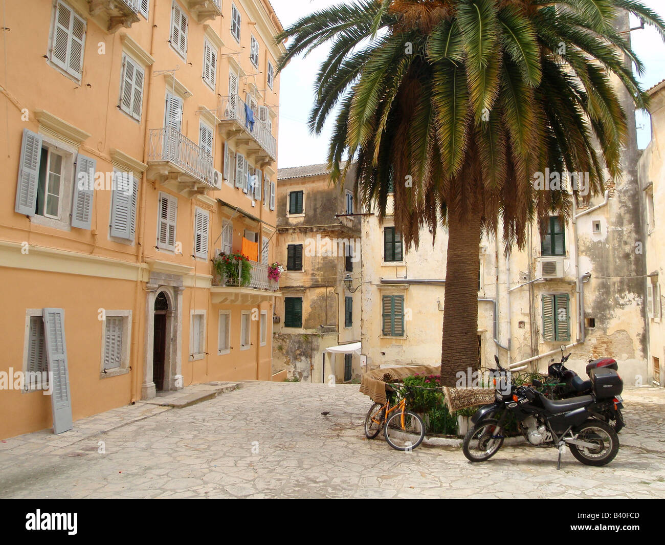 Local sights on walking the streets of Corfu Town Greece Stock Photo