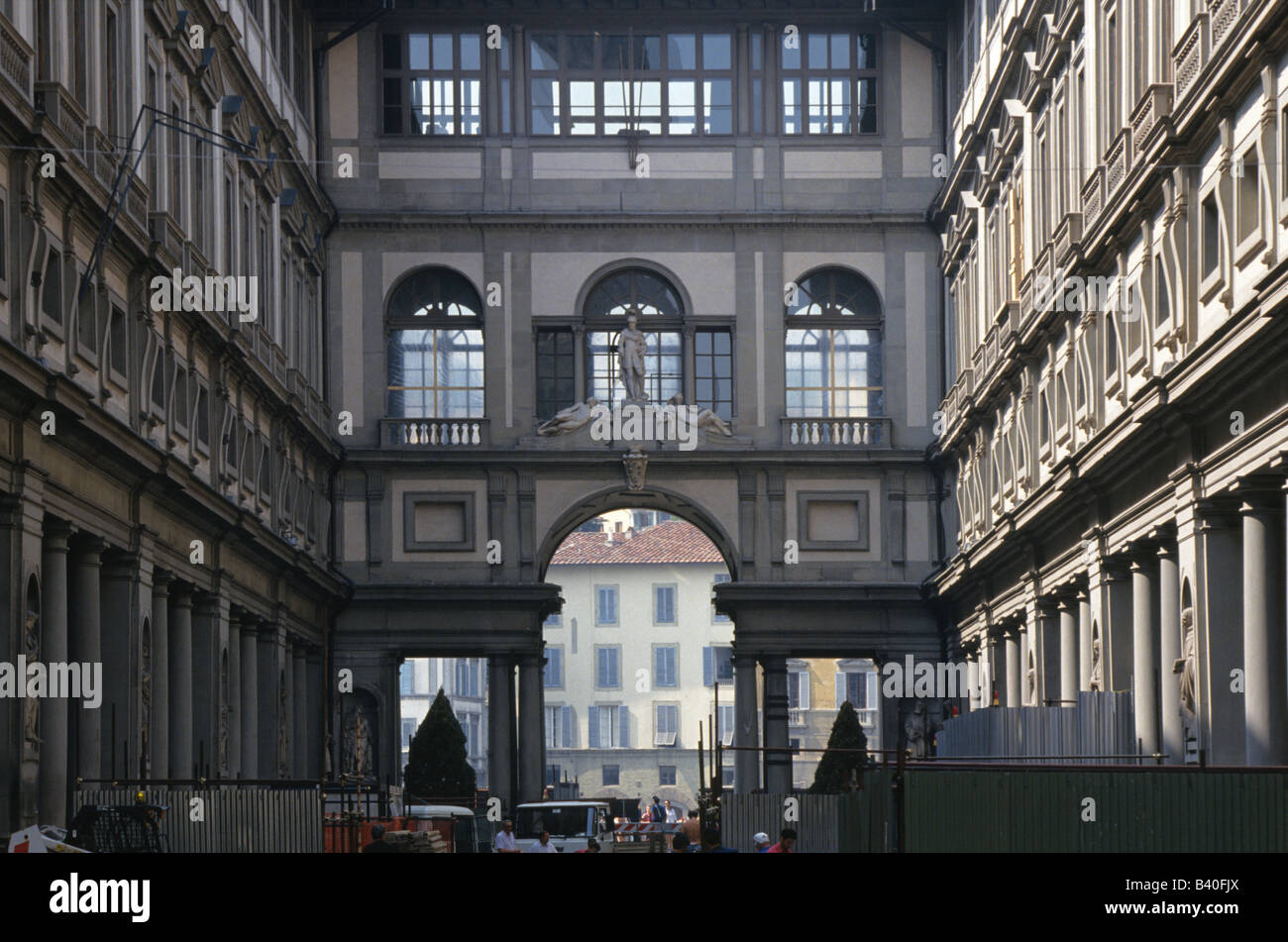 Interior courtyard of the Uffizi art gallery in Florence Italy Stock