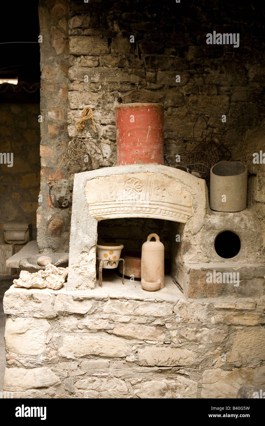 Old wood burning stove in Omodos, Cyprus. Stock Photo
