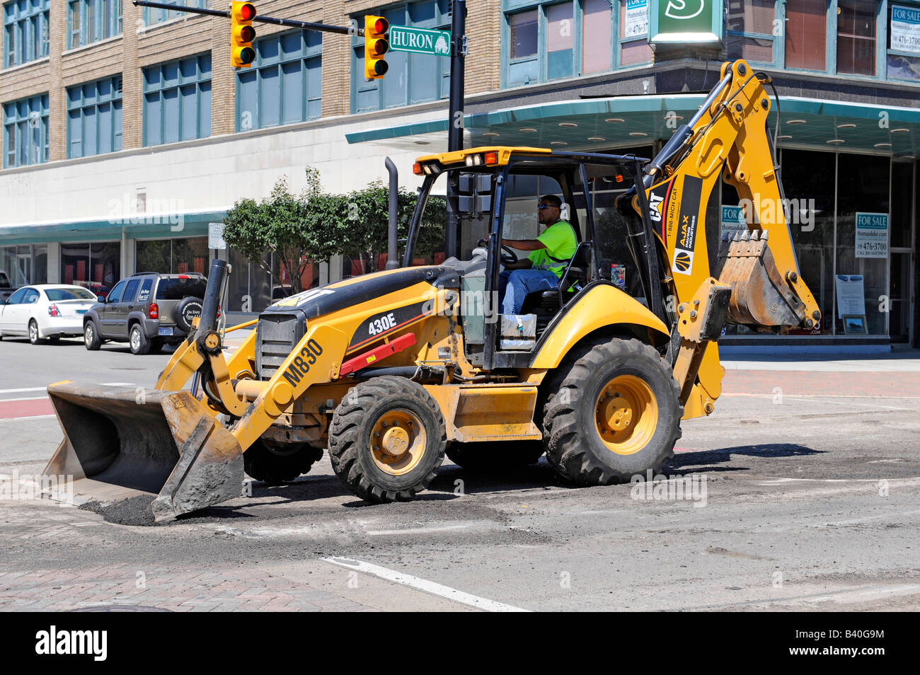 Road asphalt reconstruction using heavy equipment Stock Photo