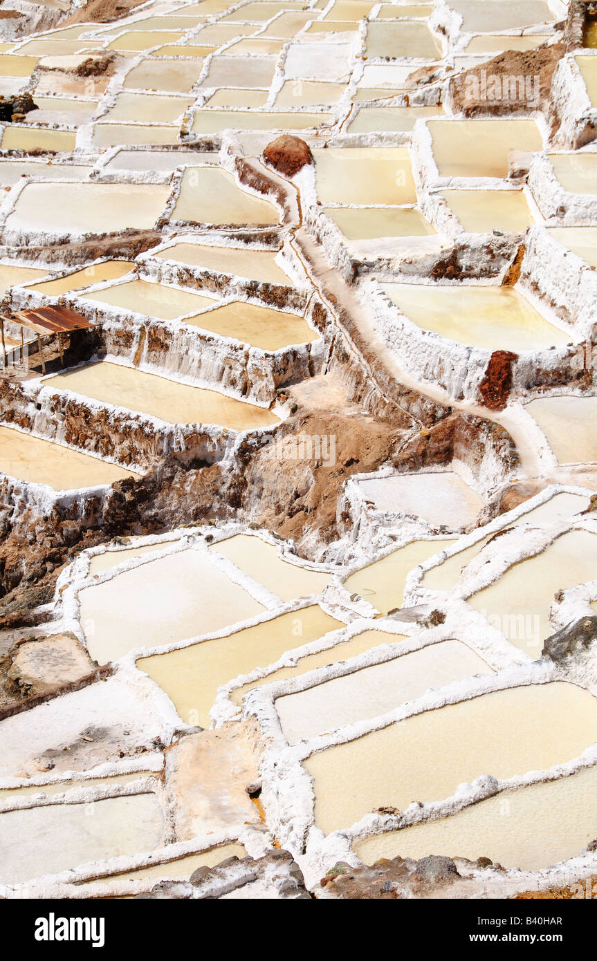 Geometric patterns formed by the salt pools of the Salineras de Mara, near Cuzco, Peru. Stock Photo