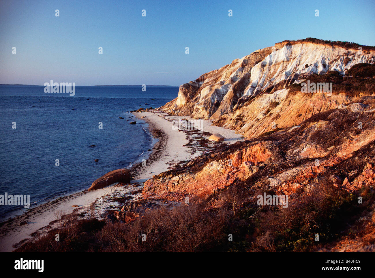 Natural minerals add color to the rocky bluffs on Gay Head Point, Martha's Vineyard, Massachusetts, USA Stock Photo