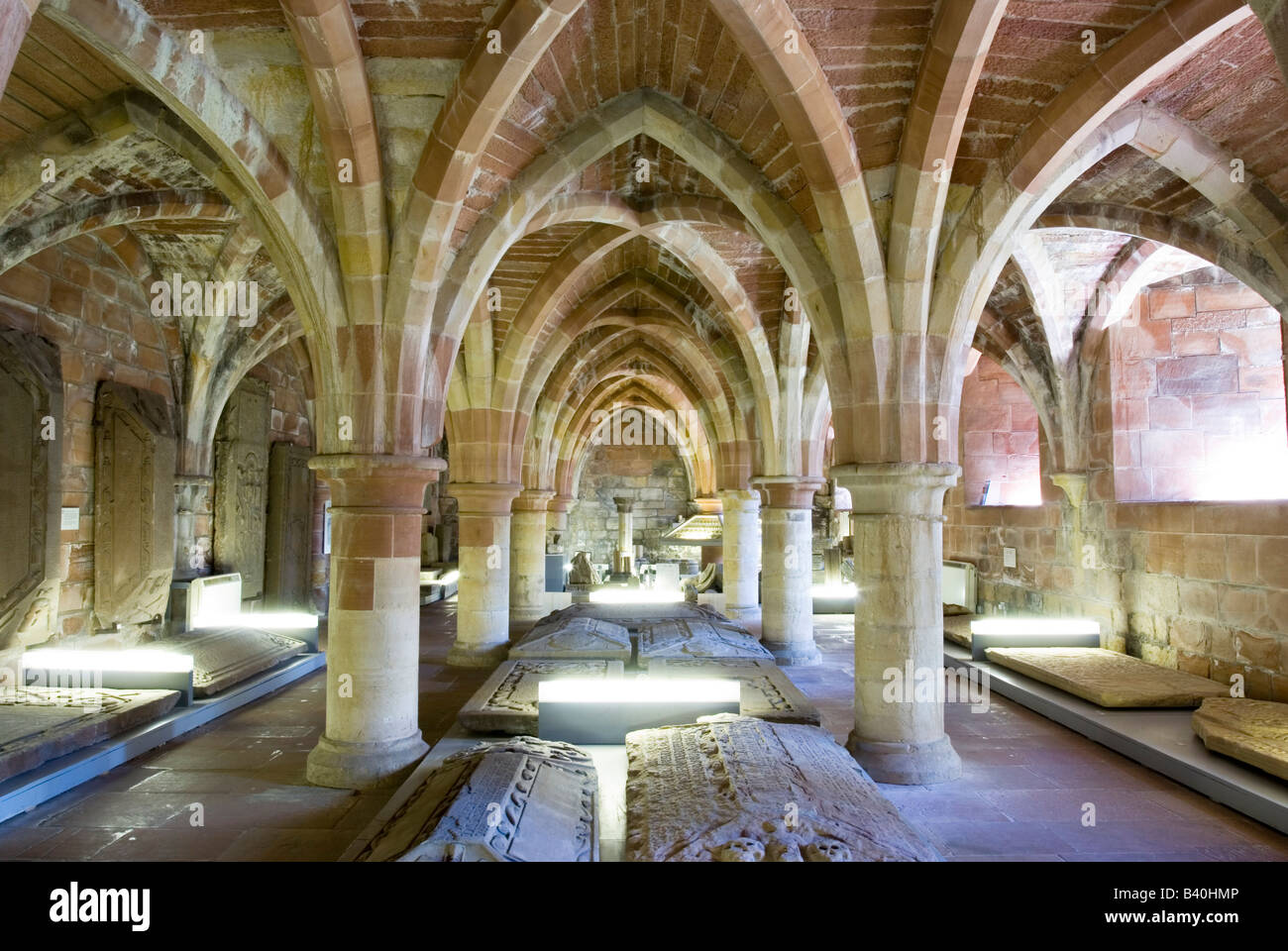 The interior of the undercroft of St Andrews Cathedral, containing