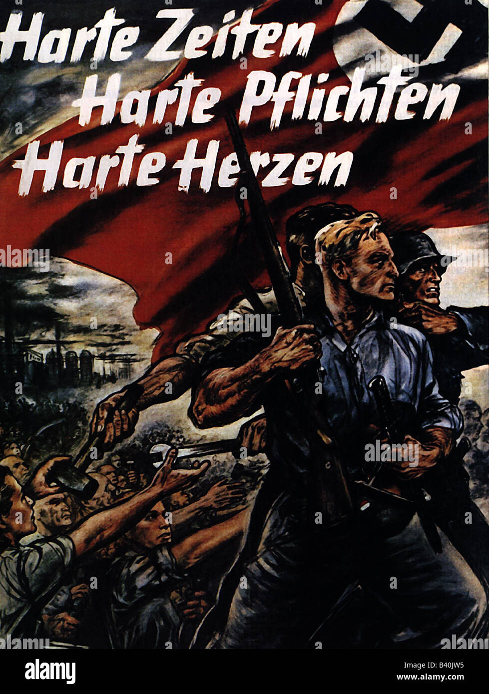 events, Second World War / WWII, propaganda, Germany, poster 'Harte Zeiten, Harte Pflichten, harte Herzen' (Hard times, hard duties, hard hearts), 1942, Stock Photo