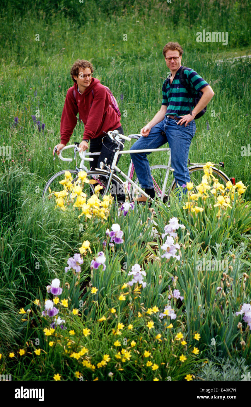University students chat by the Baggersee, FREIBURG, GERMANY Stock Photo