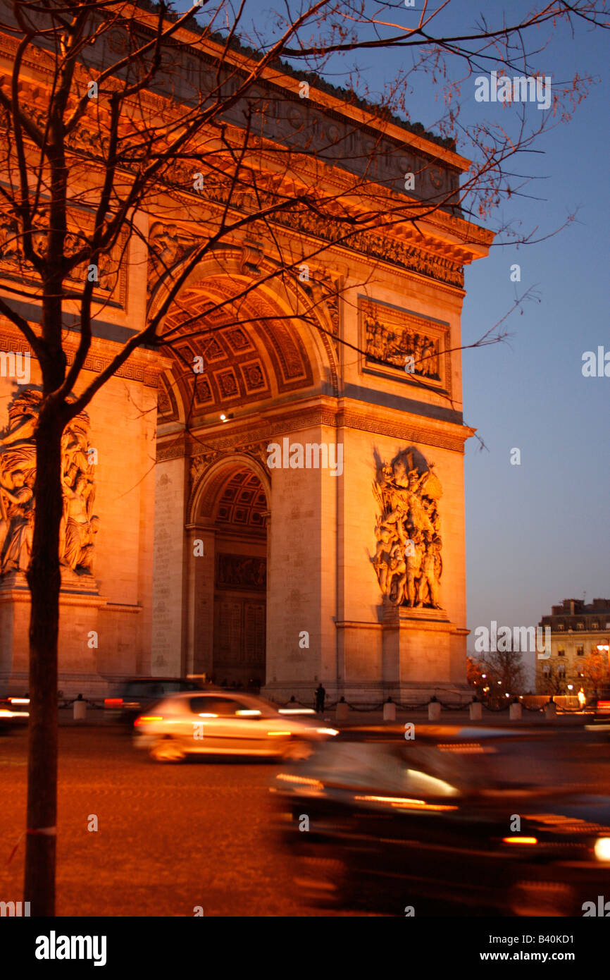 Arc de Triumph at night with traffic Stock Photo