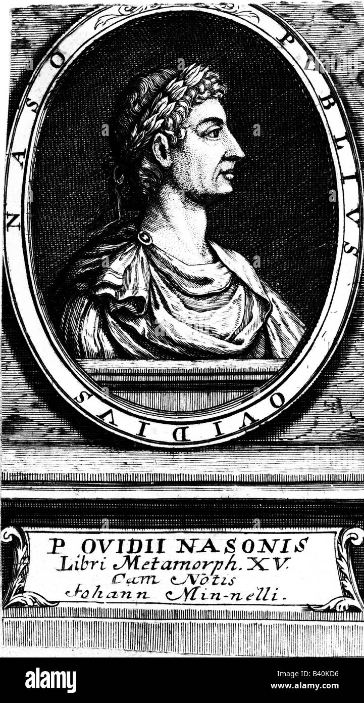 Ovid (Publius Ovidus Naso), 43 BC - 9 AD, roman author / writer, portrait, engraving, 18th century , Stock Photo