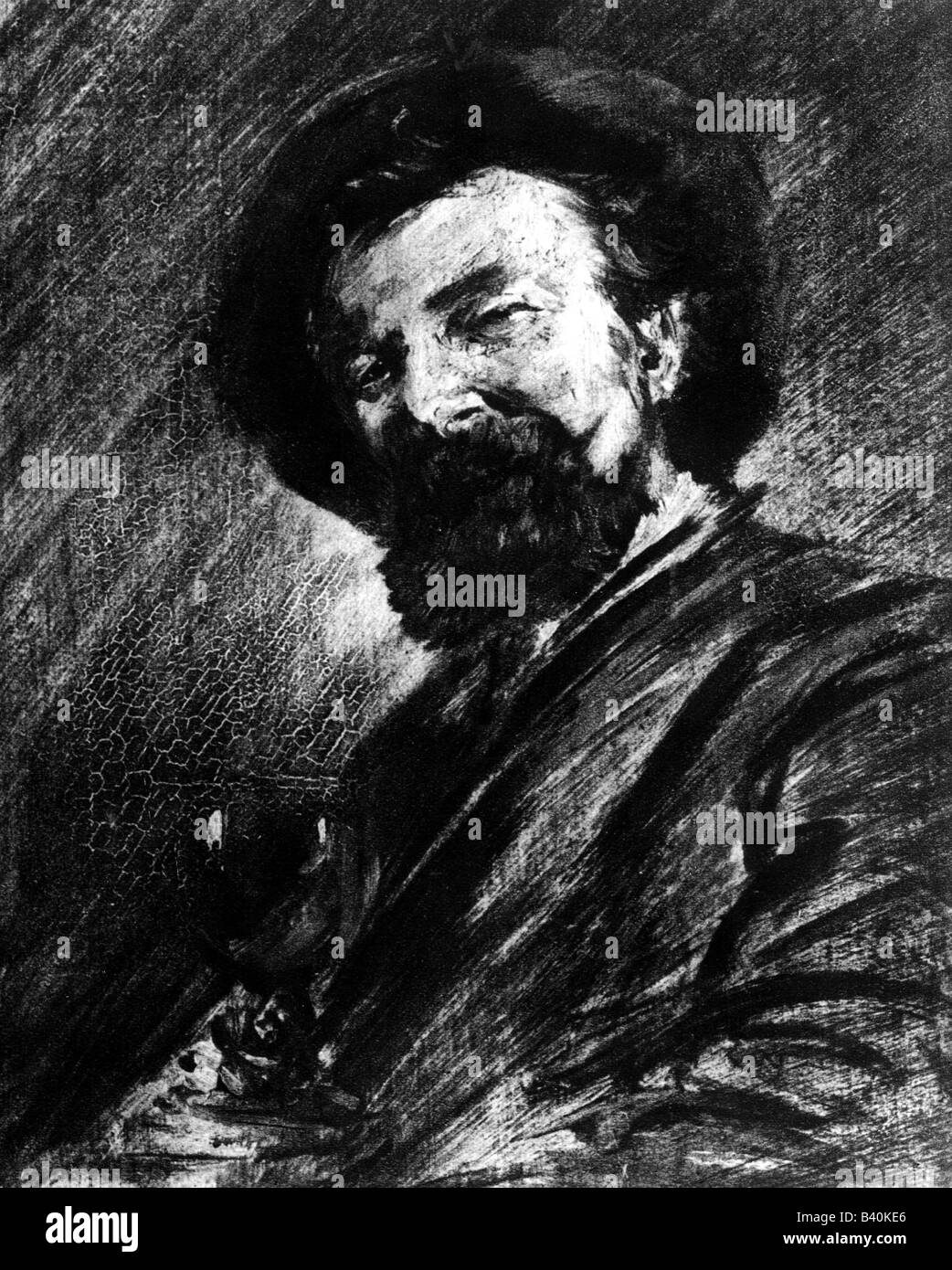 Busch, Wilhelm, 15.4.1832 - 9.1.1908, German author / writer and painter, self-half length, Stock Photo