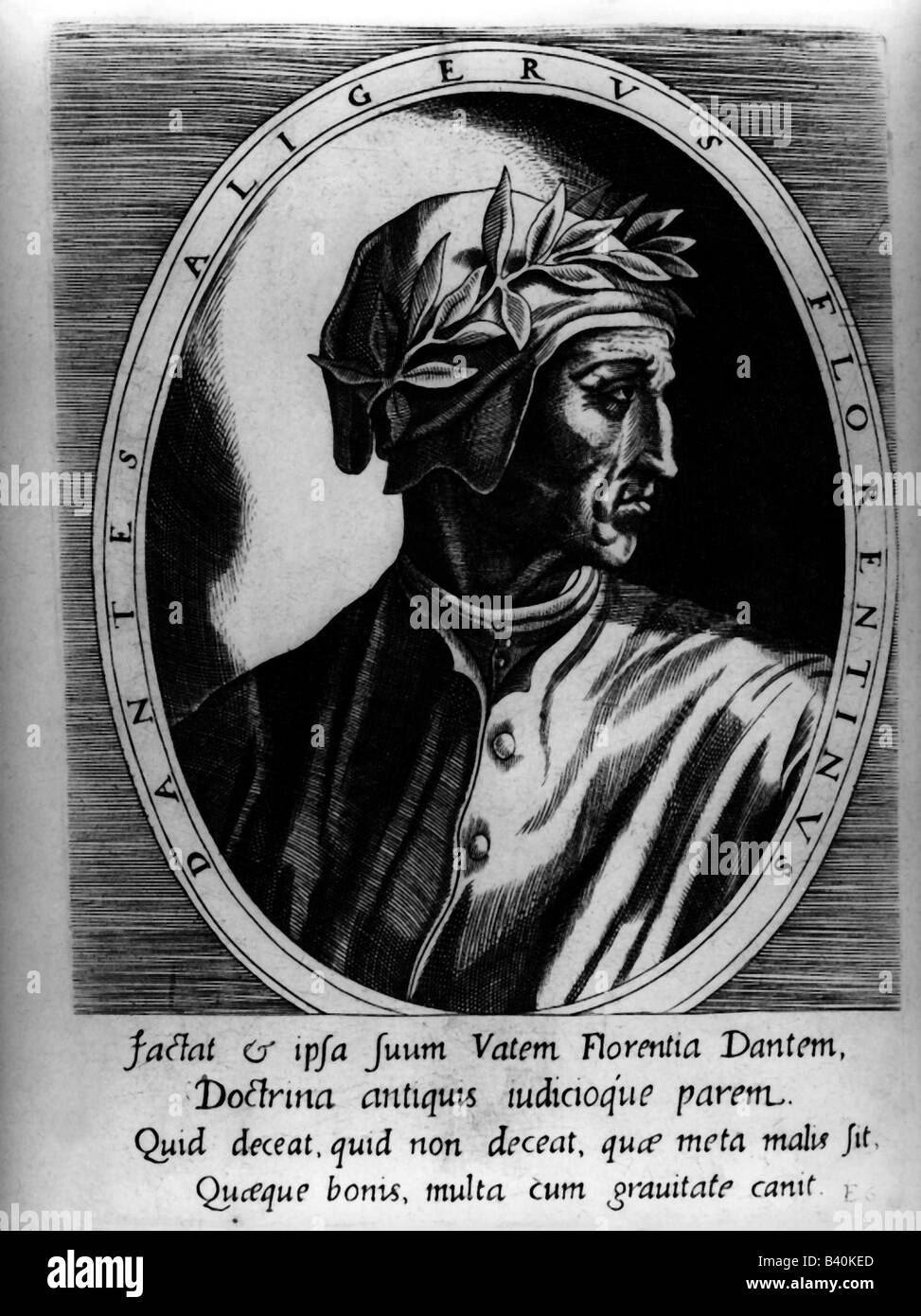 Dante, Alighieri, 1265 - 14.9.1321, Italian poet, portrait, side view, copper engraving, 18th century, Artist's Copyright has not to be cleared Stock Photo
