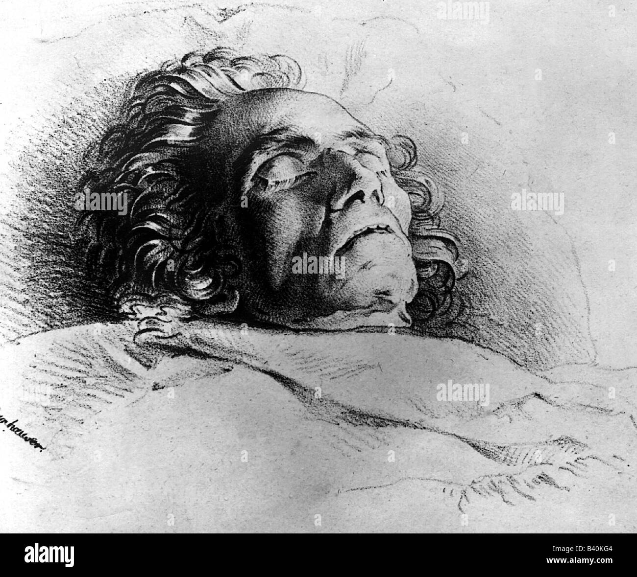 Beethoven, Ludwig van  17.12.1770 - 26.3. 1827, German composer, portrait, on the deathbed, drawing, , Stock Photo