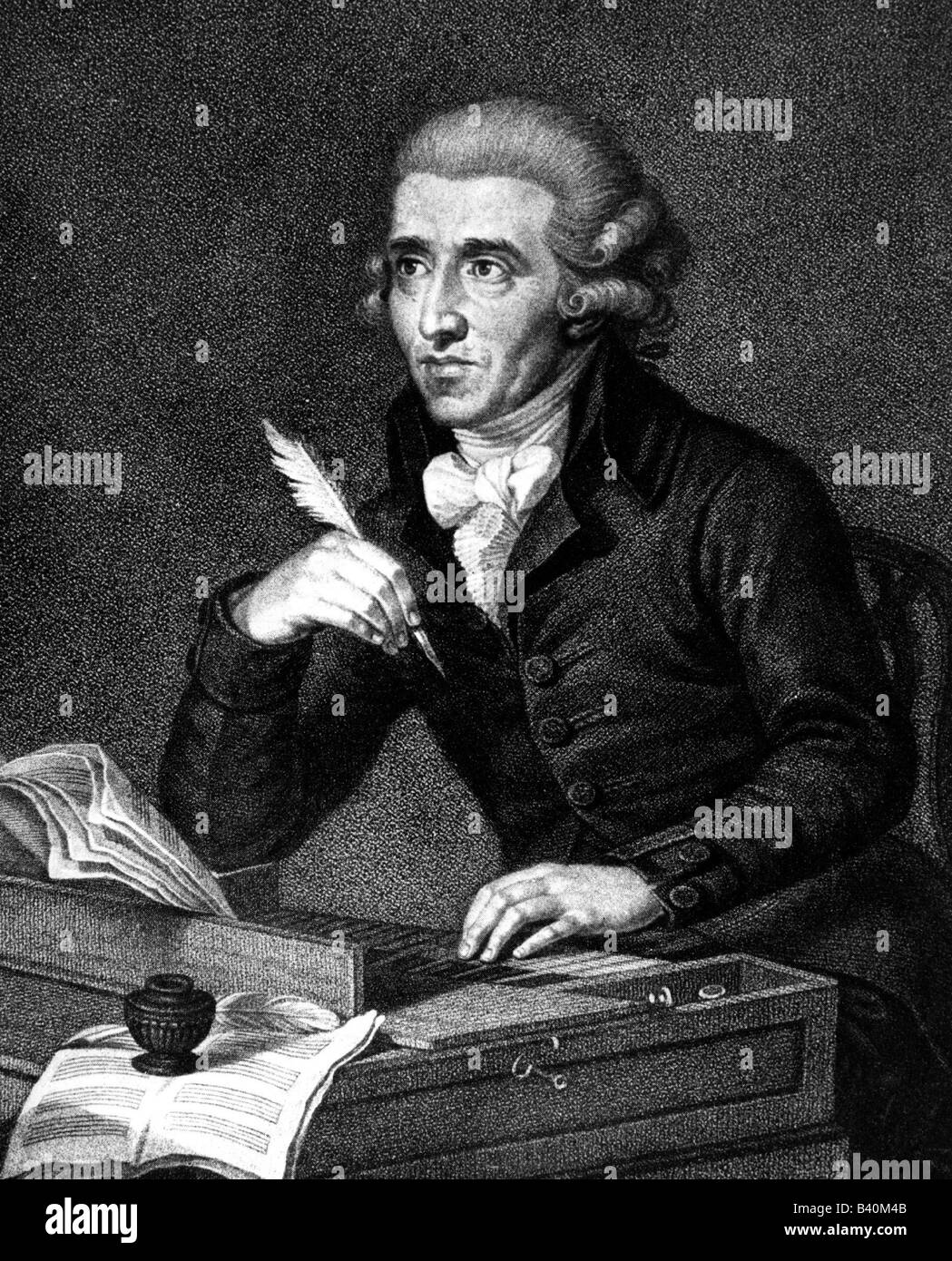 Haydn, Joseph, 31.3.1732 - 31.5.1809, Austrian composer, working, steel engraving by Luigi Schiavonetti after painting by J. A. Guttenbrunn, 18th century, , Artist's Copyright has not to be cleared Stock Photo