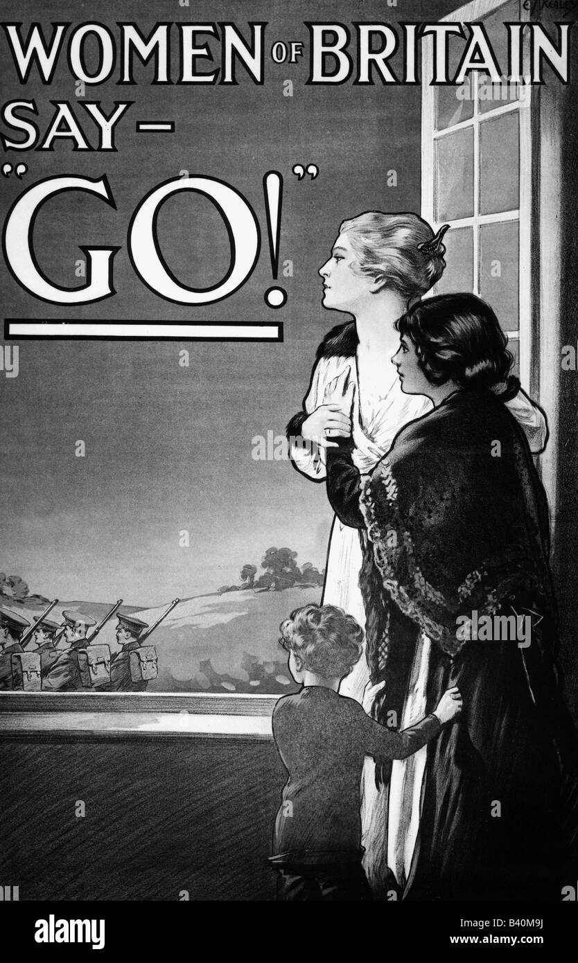 events, First World War / WWI, propaganda, advertisement of the British Army, 'Women of Britain say - Go!', Great Britain, May 1915, Stock Photo