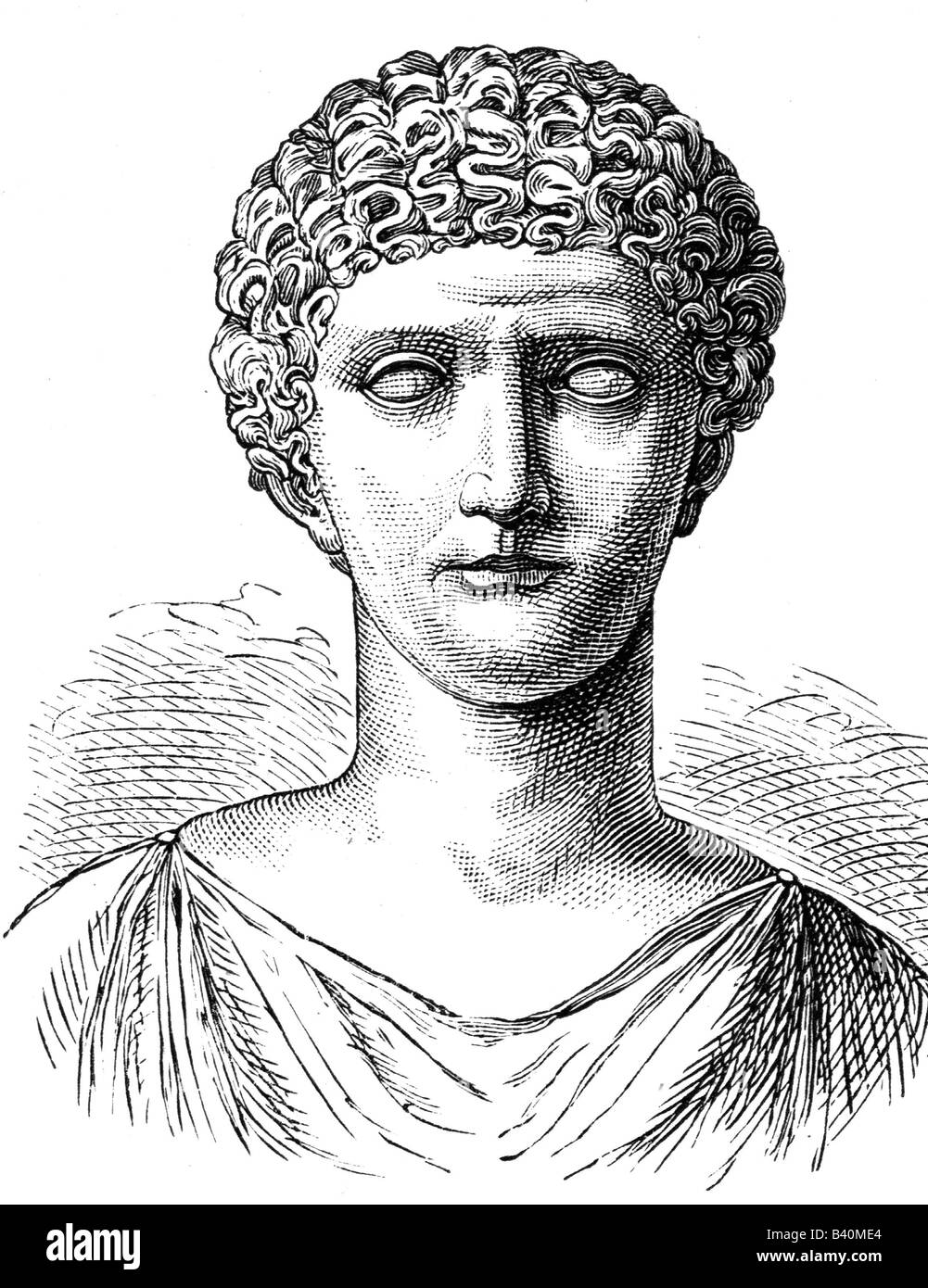 Agripina the Younger (Julia Agrippina), 6.11.15 - 59 A.D., Roman empress, mother of Nero, portrait, bust, wooden engraving after ancient bust, 19th century, Stock Photo