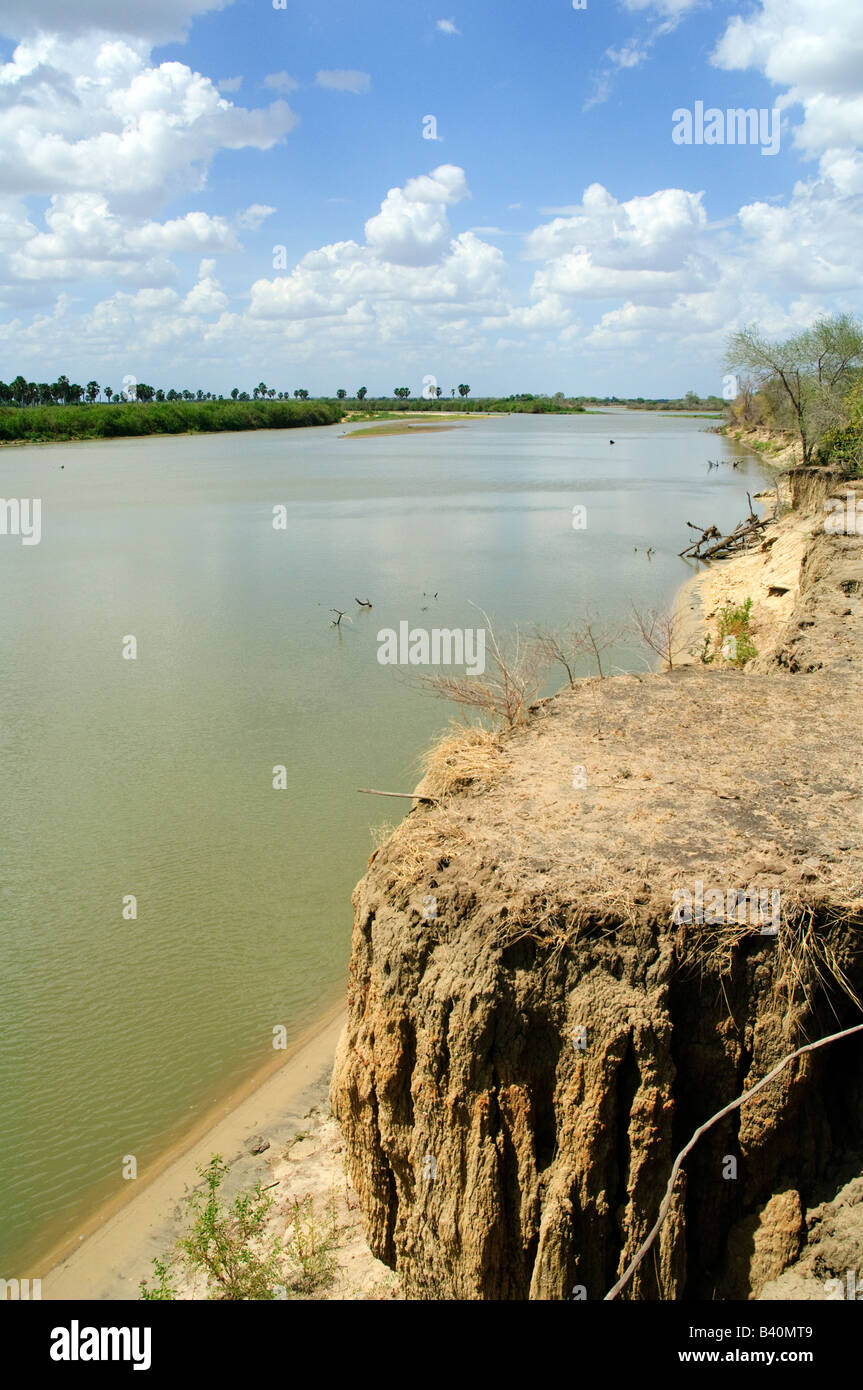 Eroded banks of Rufiji River, Selous Game Reserve, Tanzania Stock Photo