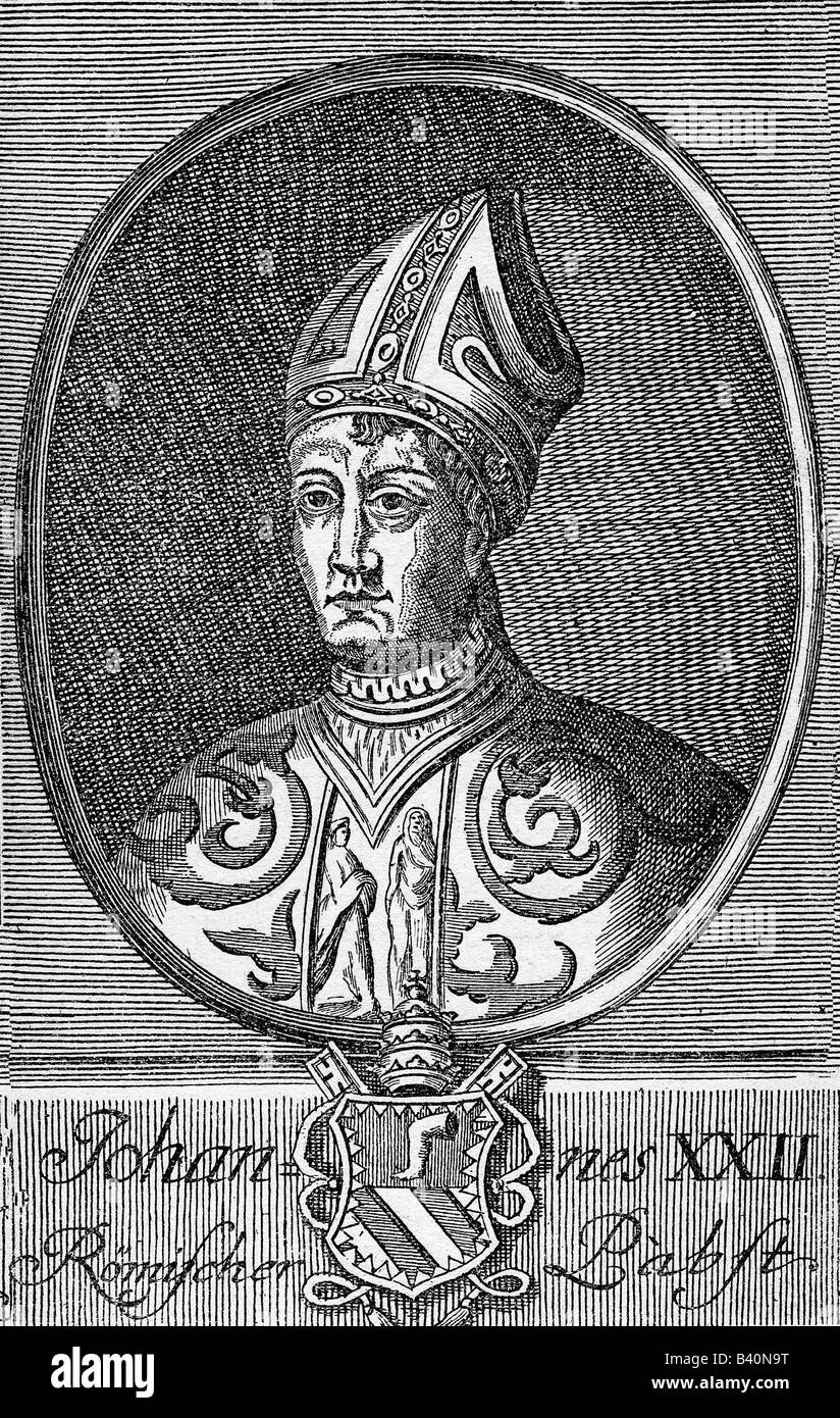 John XXII (Jacques Dueze), circa 1245 - 4.12.1334, Pope 7.8.1316 - 4.12.1334, portrait, copper engraving, 18th century, , Artist's Copyright has not to be cleared Stock Photo