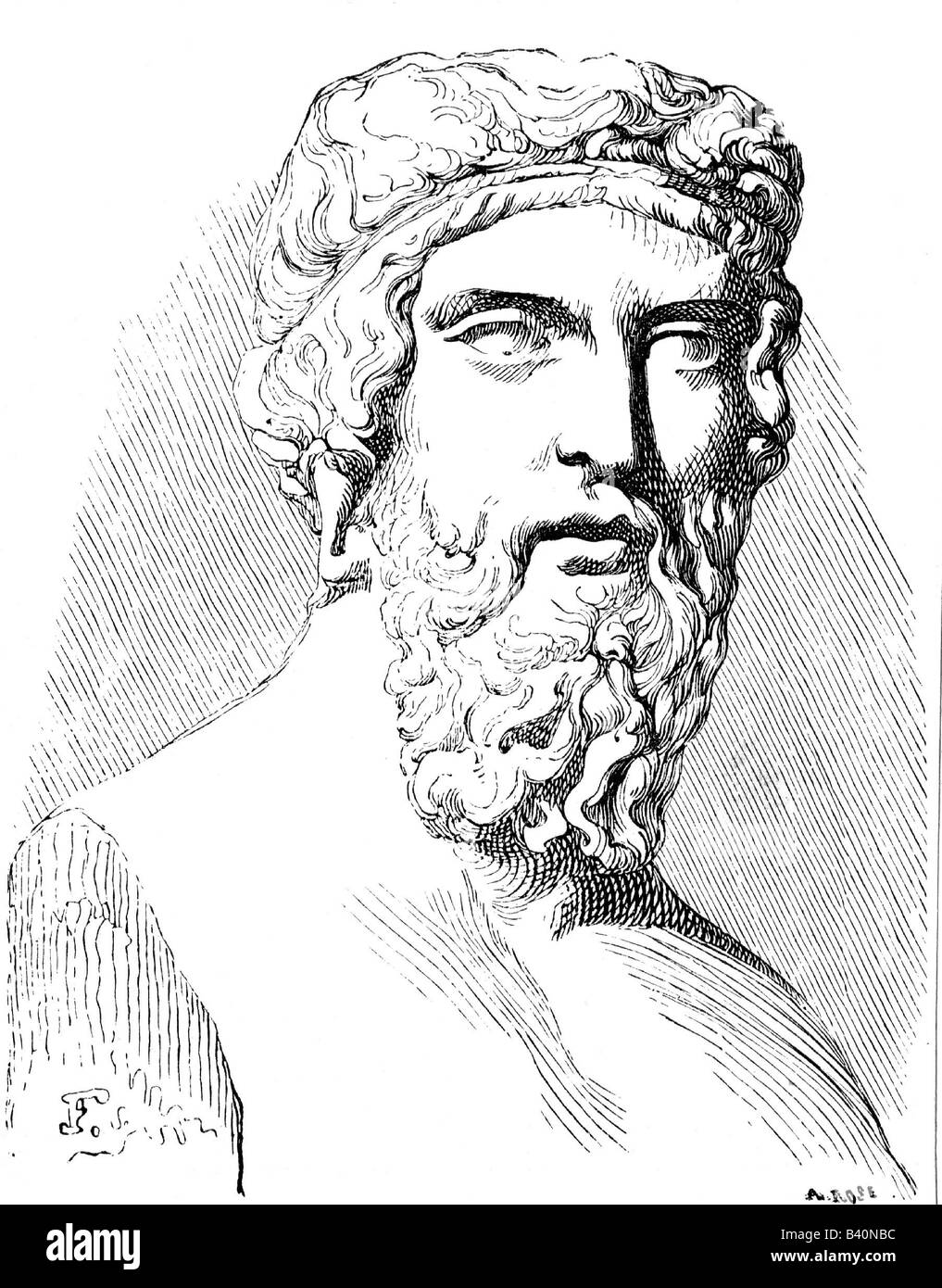 Plato, 427 BC - 347 BC, Greek philosopher, portrait, engraving after ancient bust, 19th century, Stock Photo